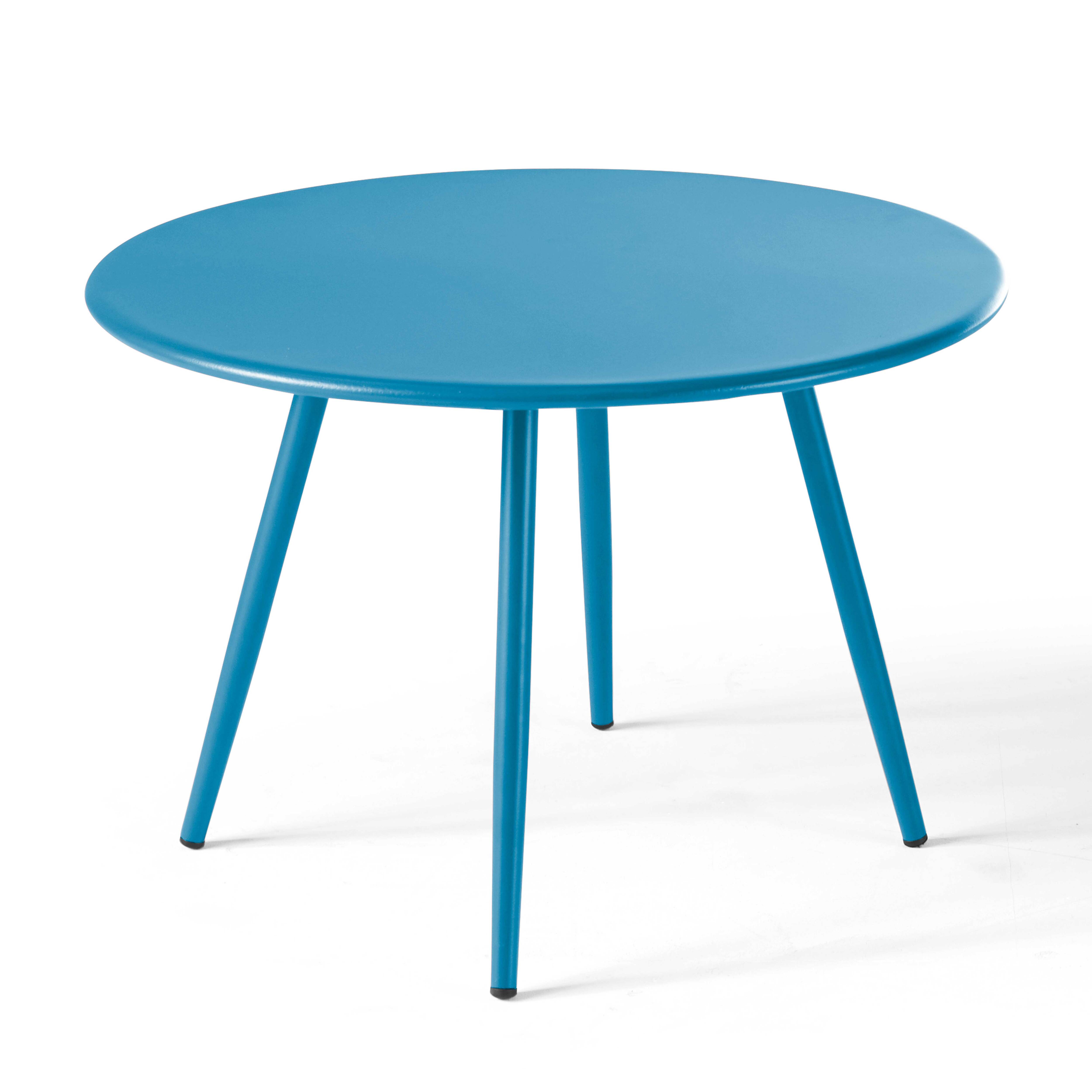 Table basse de jardin ronde en métal bleu pacific 50 cm
