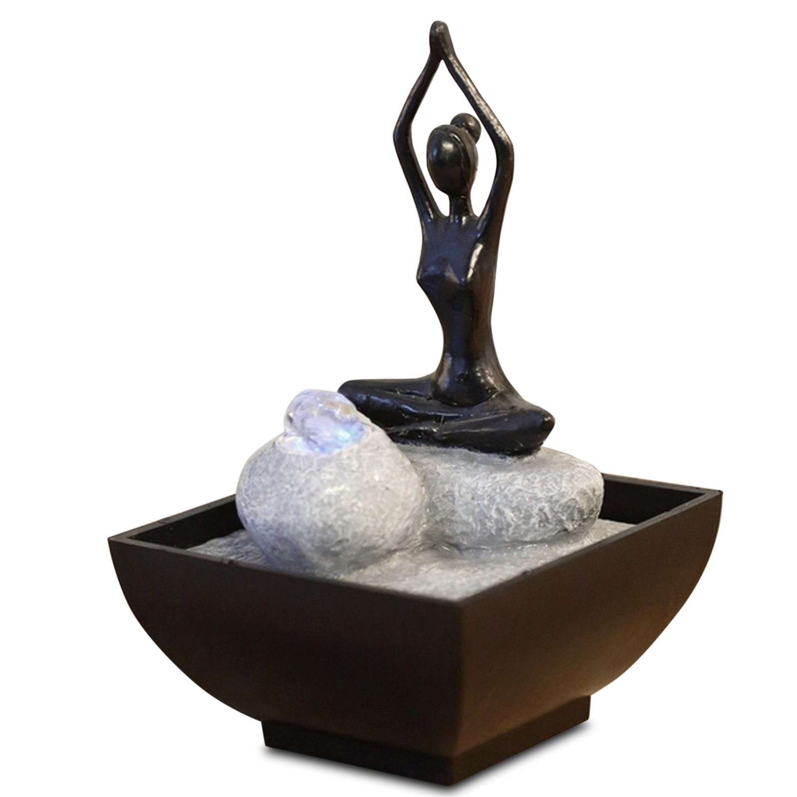 Fontaine zen YogiYoga en résine noir et gris avec éclairage led - H19