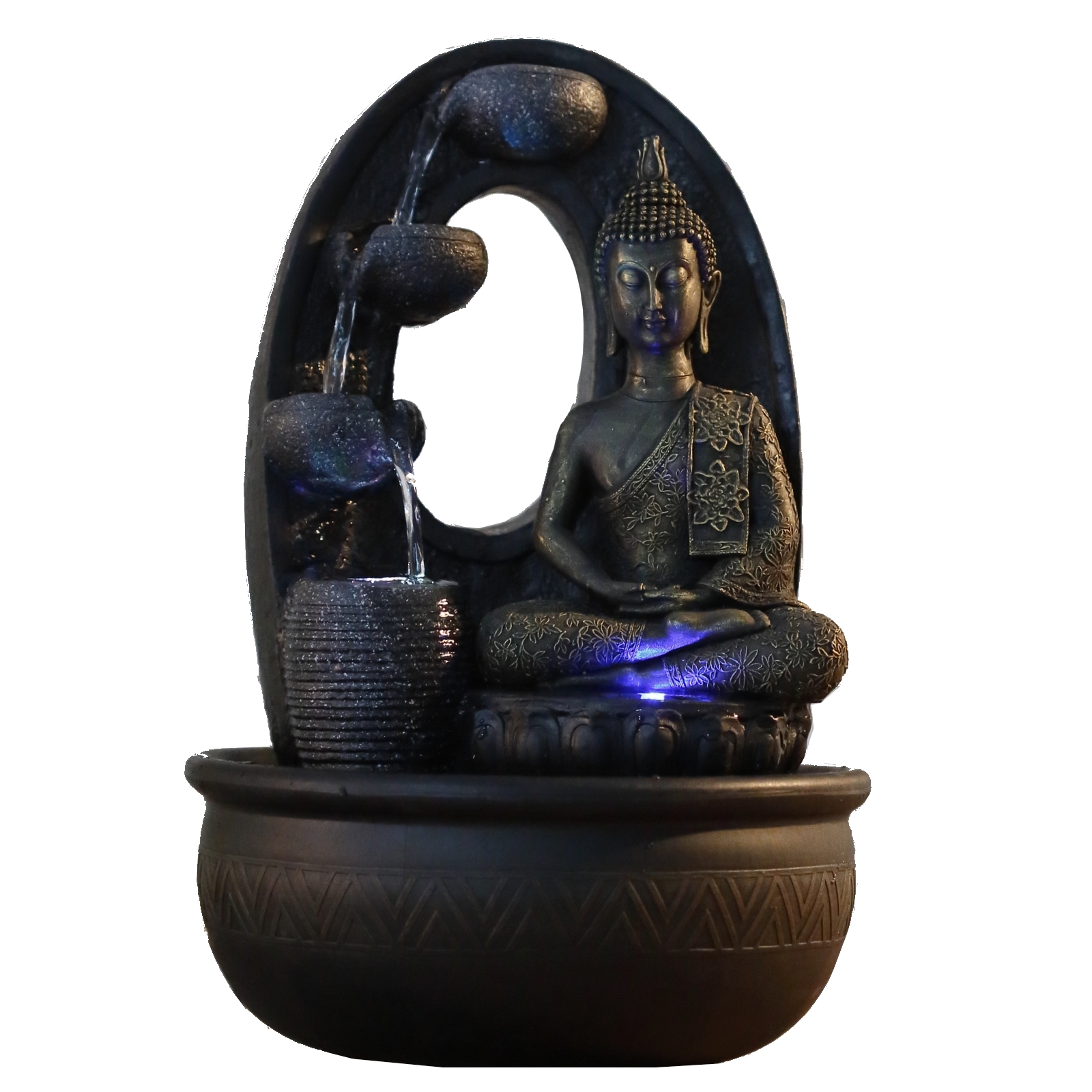 Grande Fontaine d'intérieur et bouddha Thai résine marron et gris H40