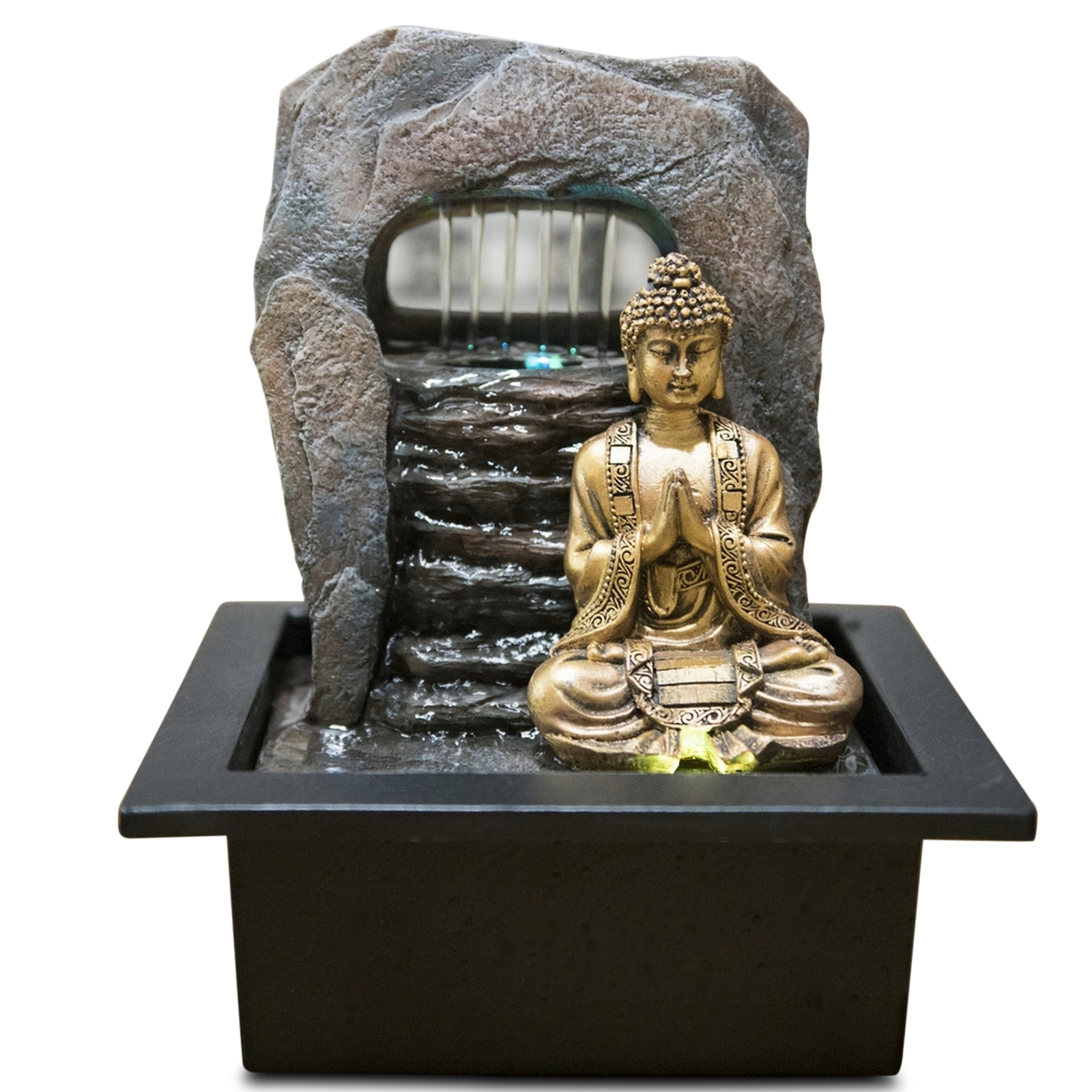Fontaine avec Statue bouddha doré Amovible en résine Bronze - H25 cm