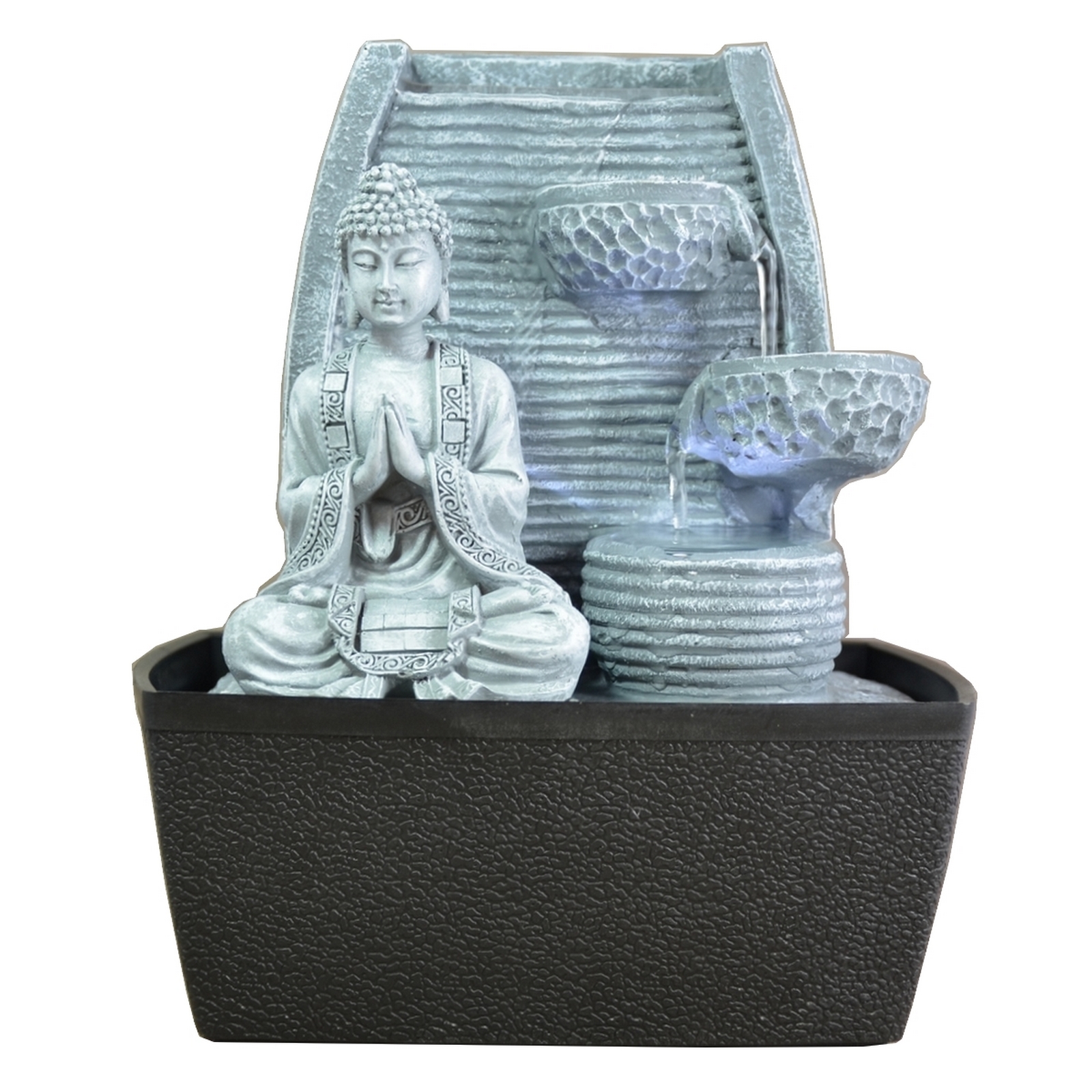 Fontaine bouddha Gris amovible en résine et éclairage Led - H26 cm