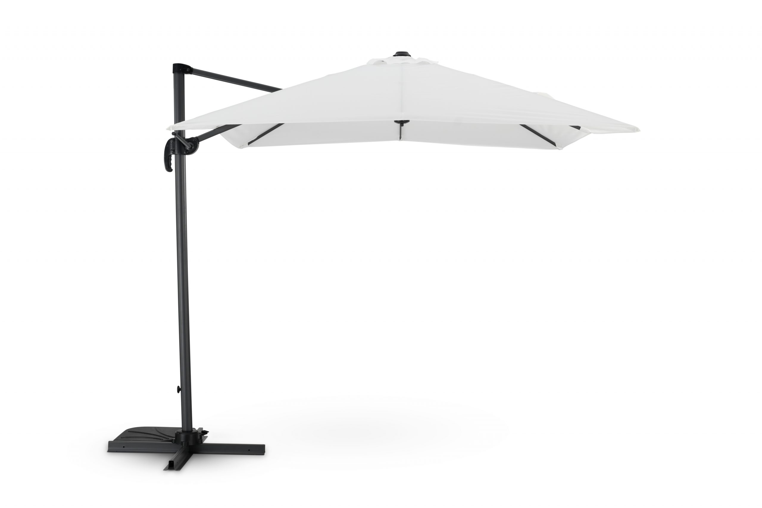 Parasol suspendu structure anthracite et tissu blanc 2,5×2,5m