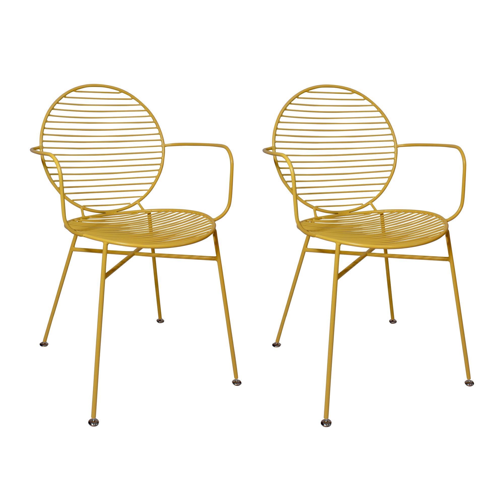 Lot de 2 fauteuils de table d'extérieur en métal jaune