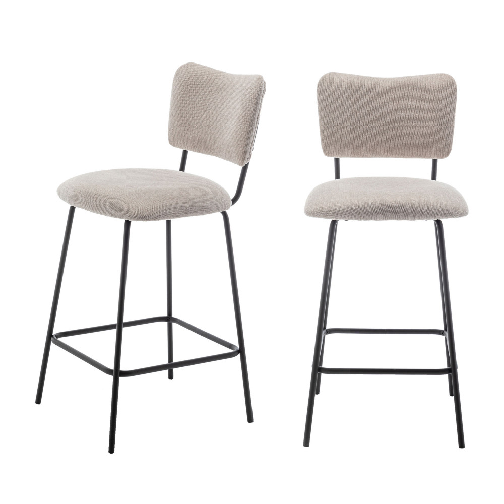 Lot de 2 chaises de bar en tissu et métal H65cm – Beige