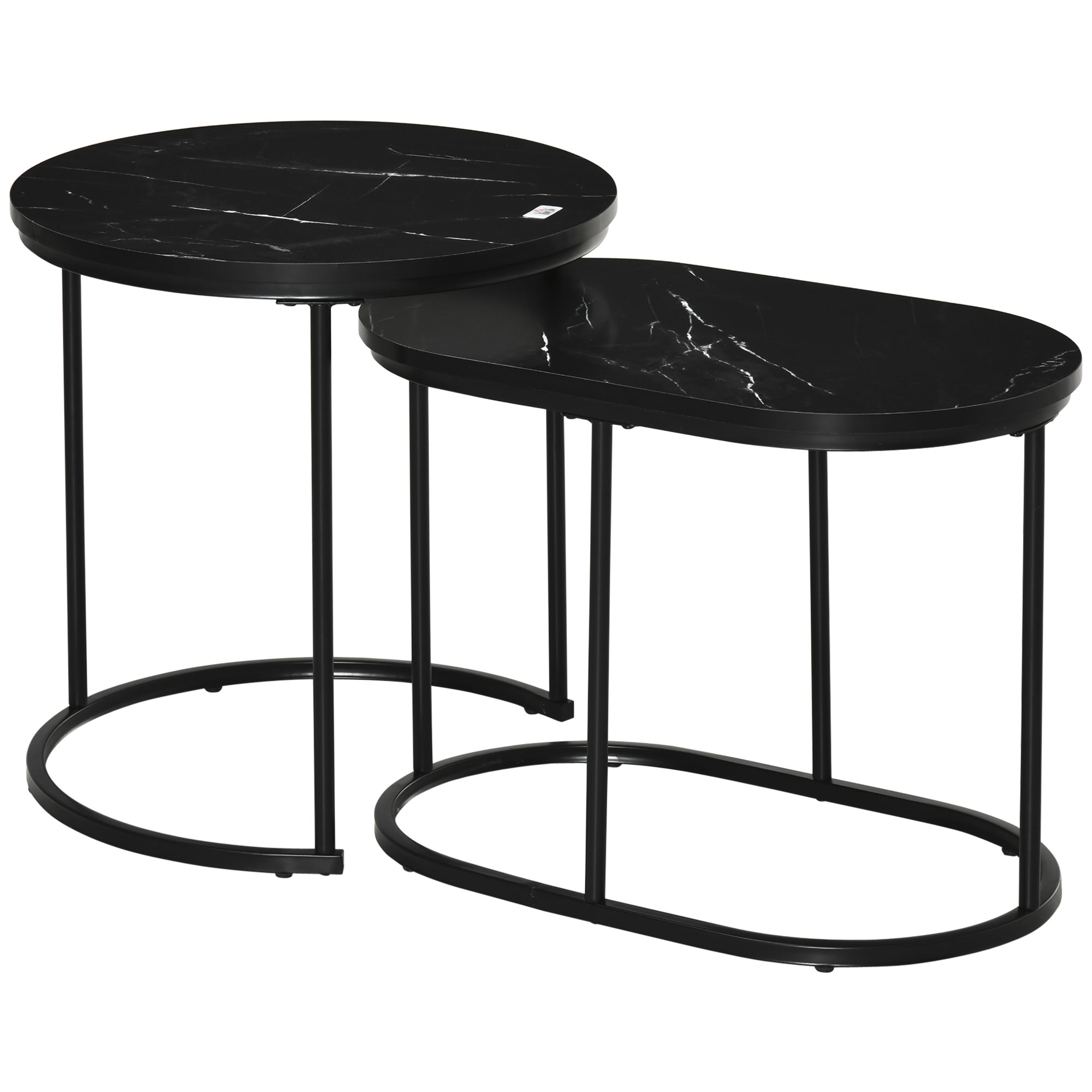 lot de 2 tables basses gigognes contemporaine acier aspect marbre noir