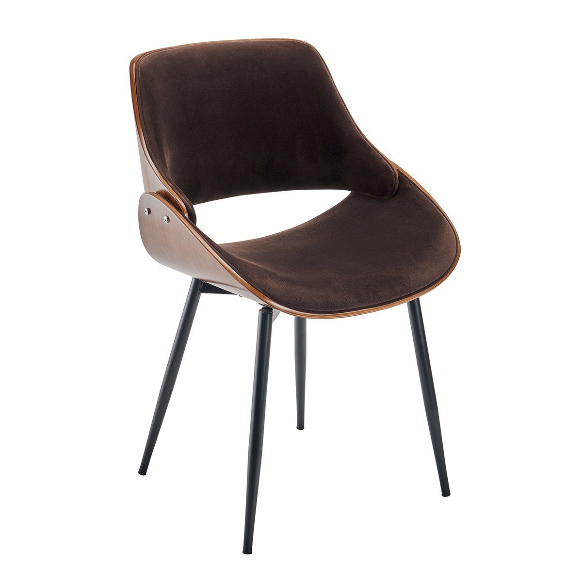 Chaise finition noyer avec assise en velours – Marron