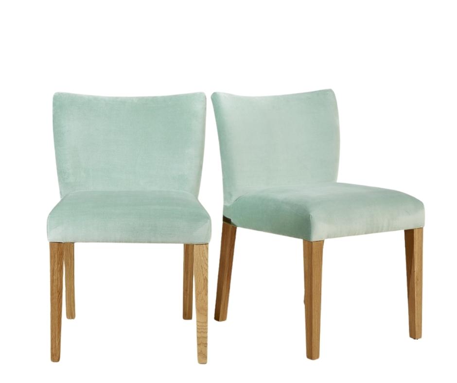 Lot de 2 chaises en velours et pieds chêne céladon