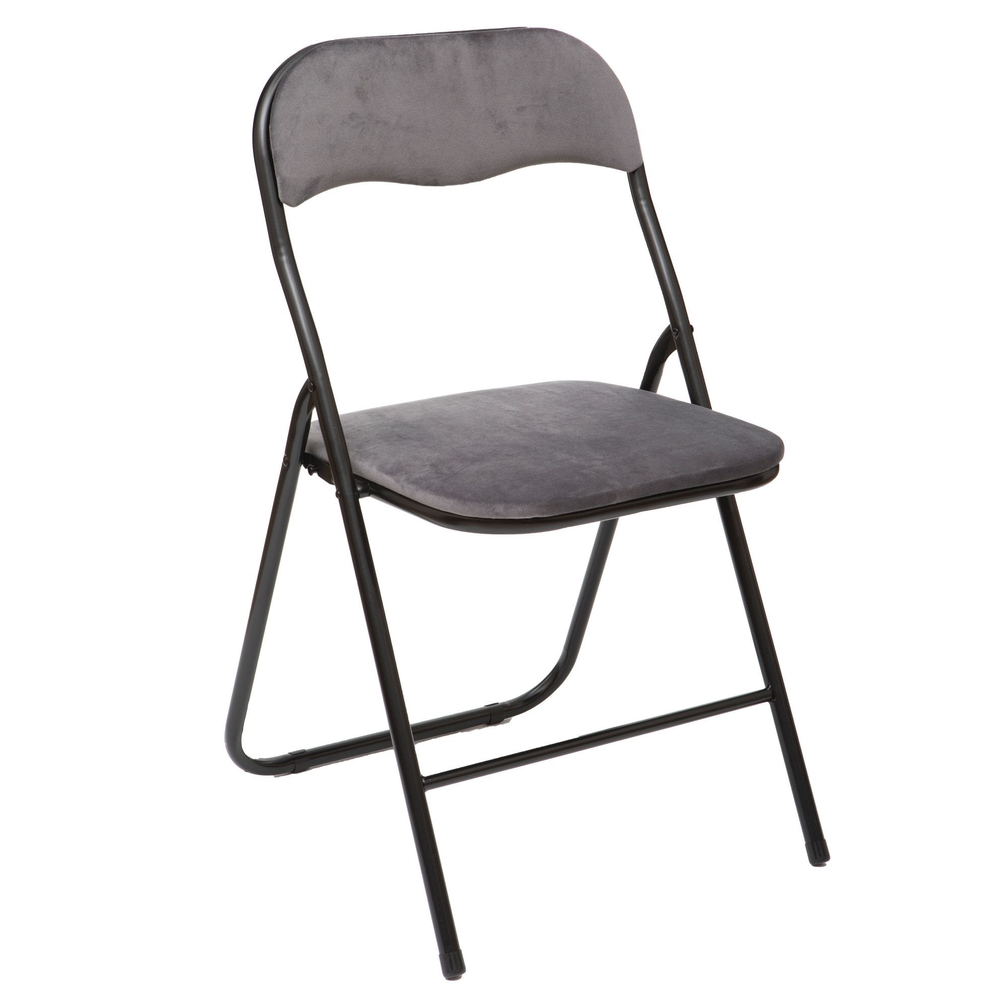 chaise d'appoint pliante en métal noir et velours gris - 44x48.5x79cm