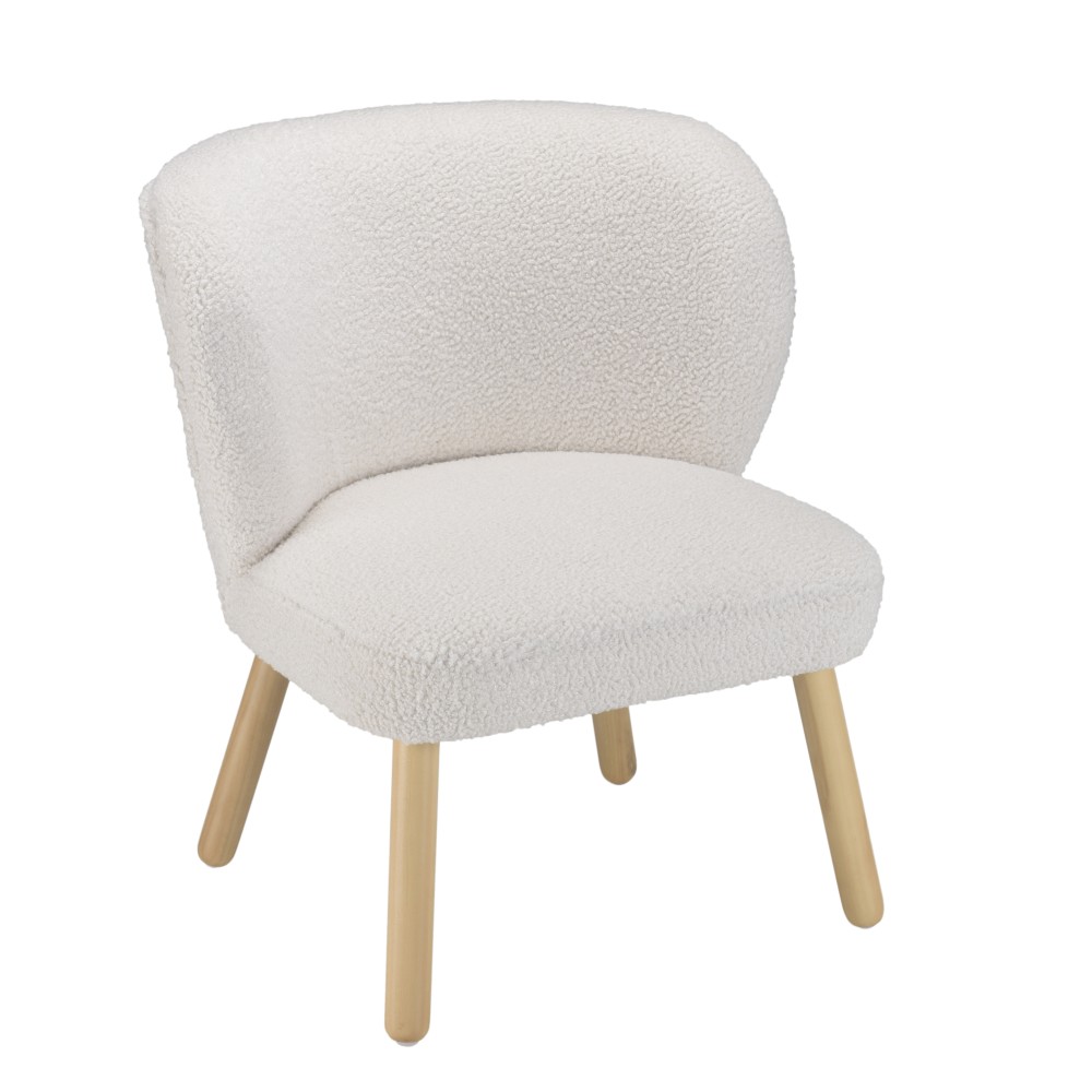 Fauteuil en tissu bouclette blanc pieds en bois