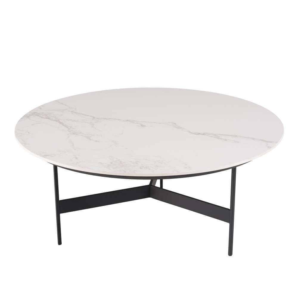 Table basse ronde 78x78cm plateau effet marbre piètement métal
