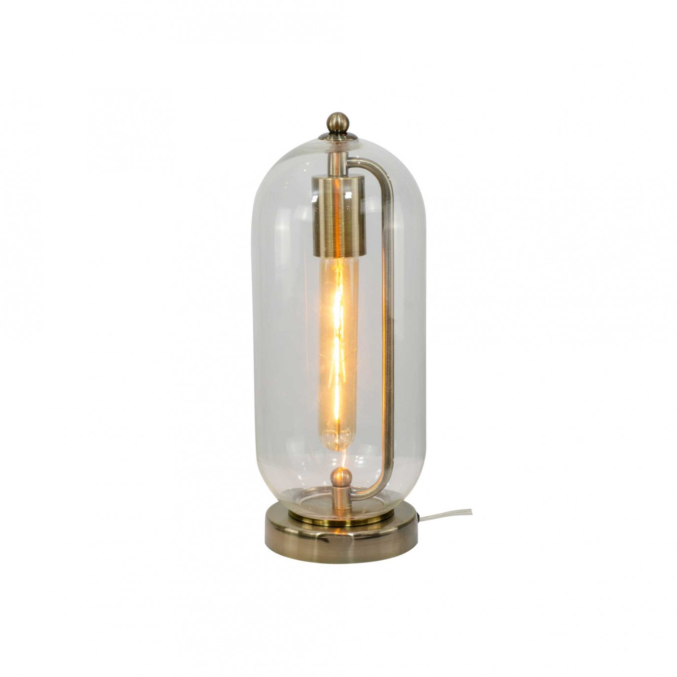 lampe petit modèle en verre transparent, base en métal antique