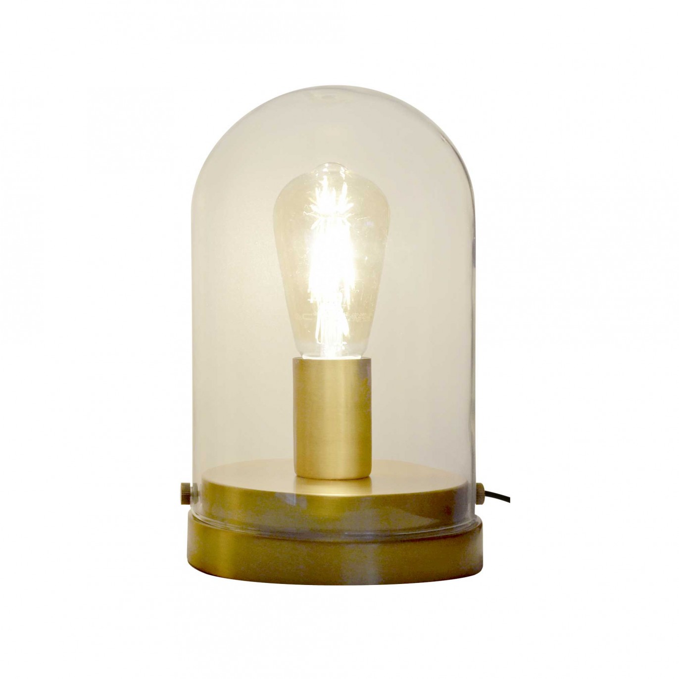 lampe en verre transparent, base en métal doré