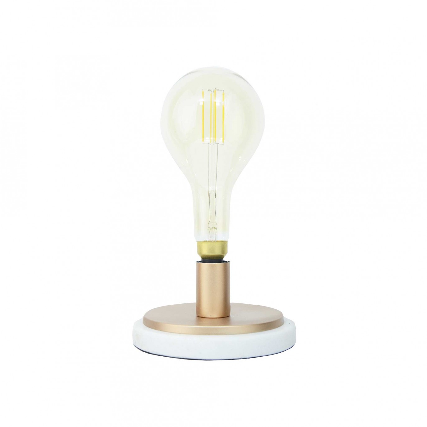 Pied de lampe, base en marbre blanc, douille en métal cuivré
