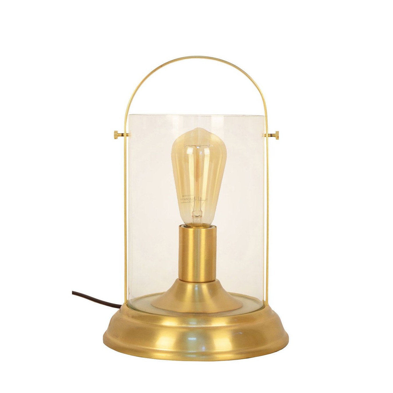 lampe en verre transparent, base en métal doré