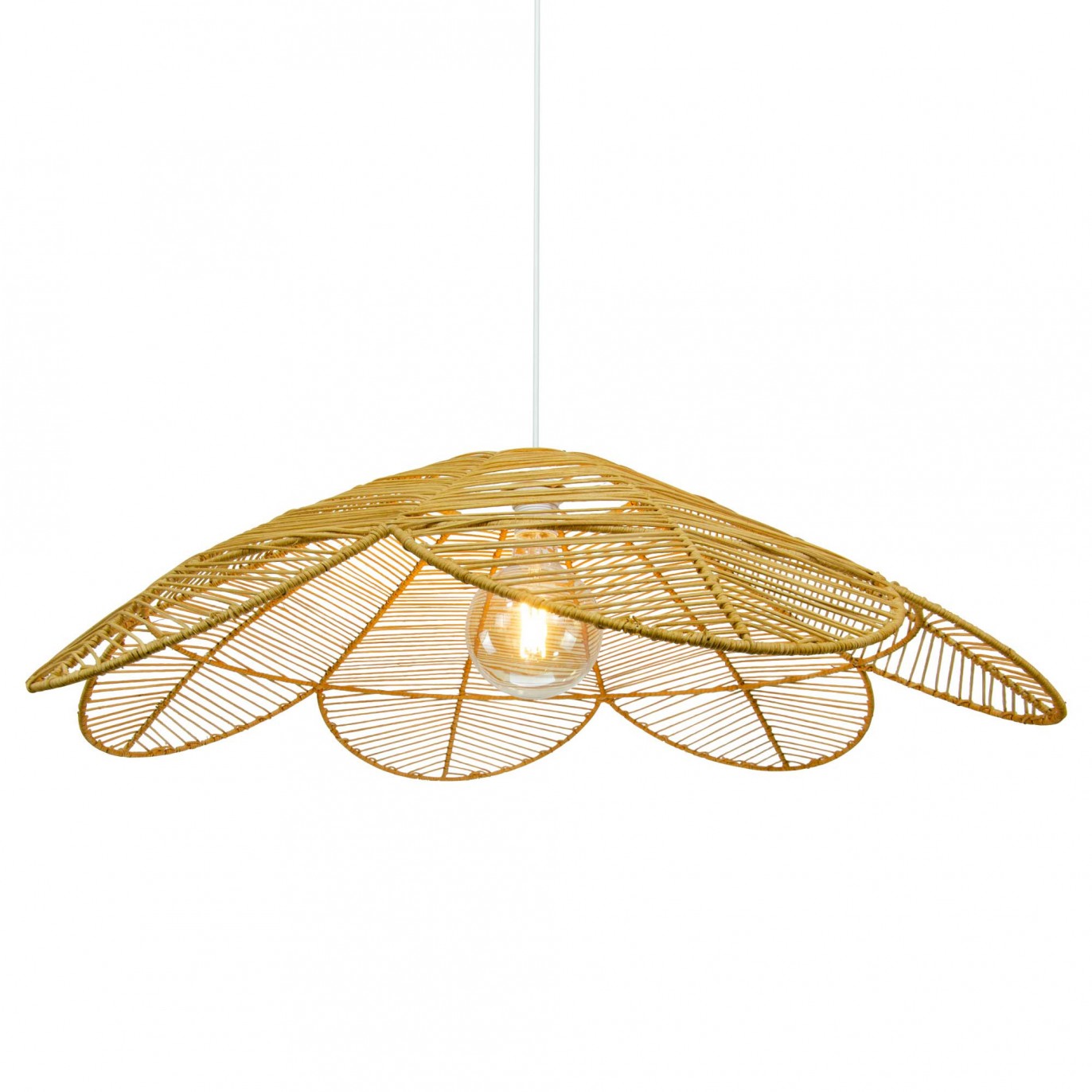 Suspension fleur en métal et rotin tressé naturel