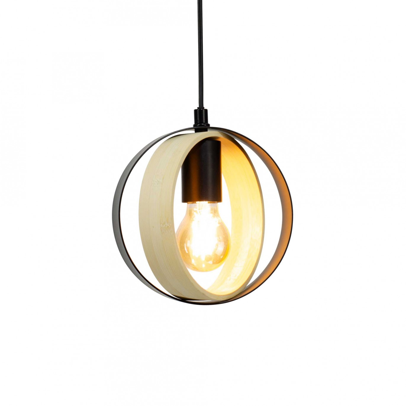 Suspension petit modèle en métal noir et bambou naturel