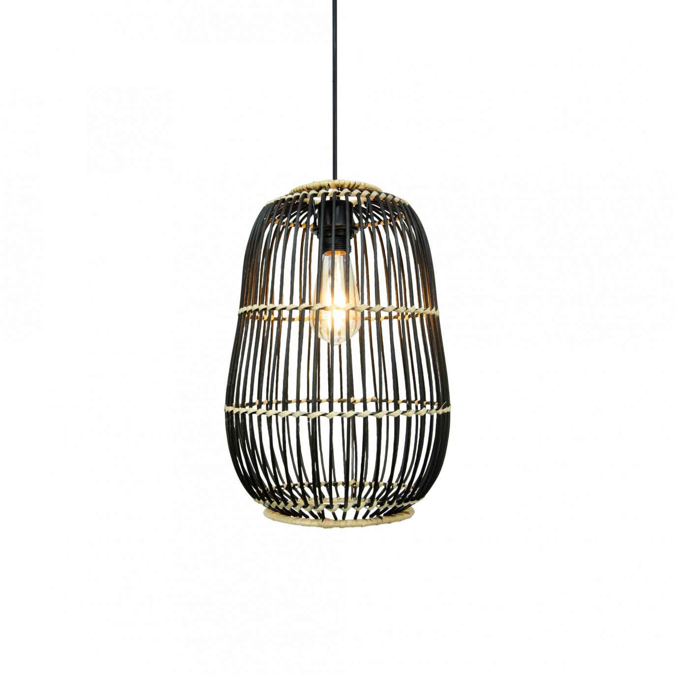 Suspension petit modèle en rotin tressé noir et naturel