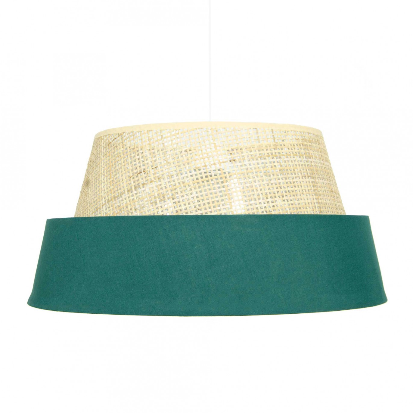 Suspension en cannage rotin naturel et tissu vert