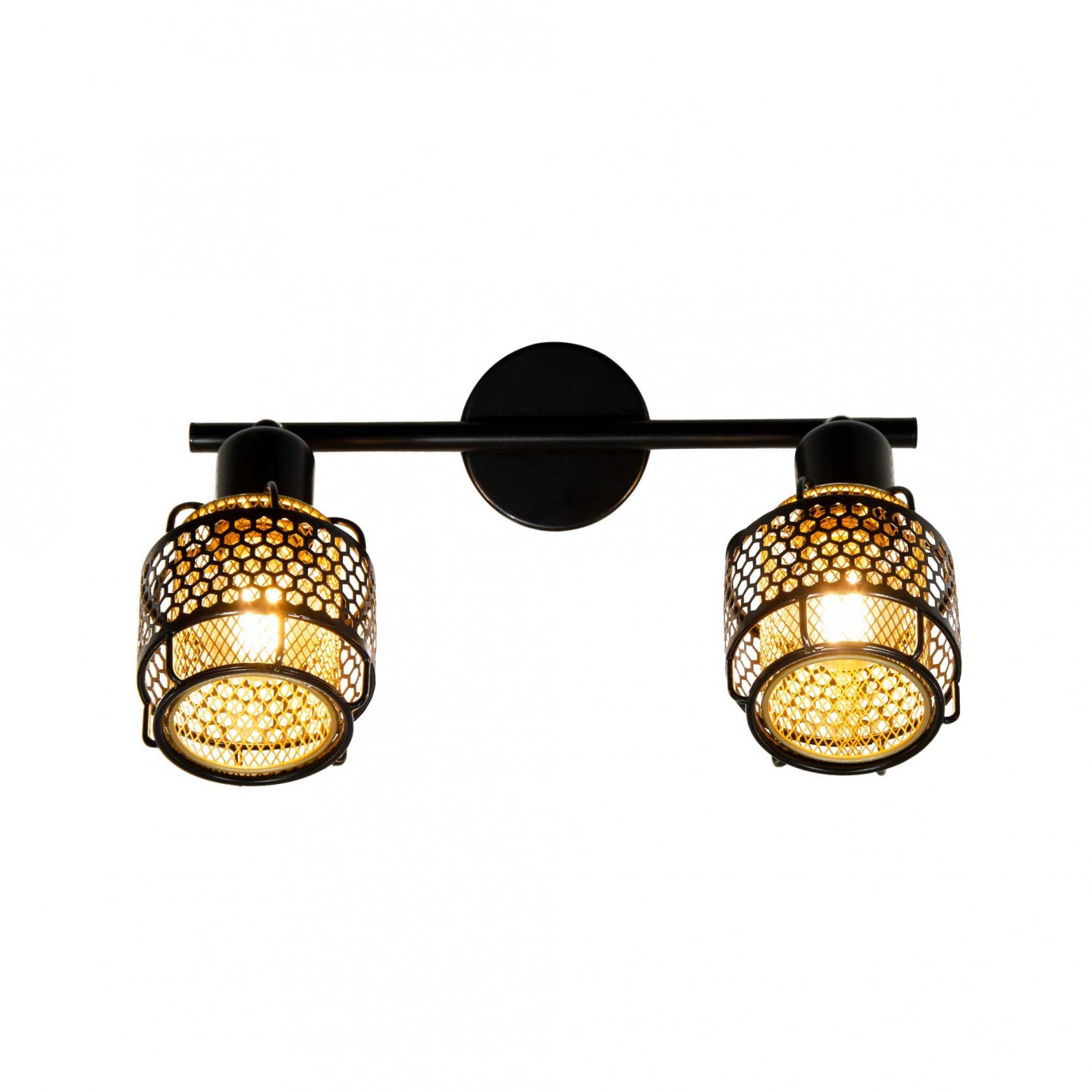 Applique 2 lumières en métal grillagé noir et cuivré