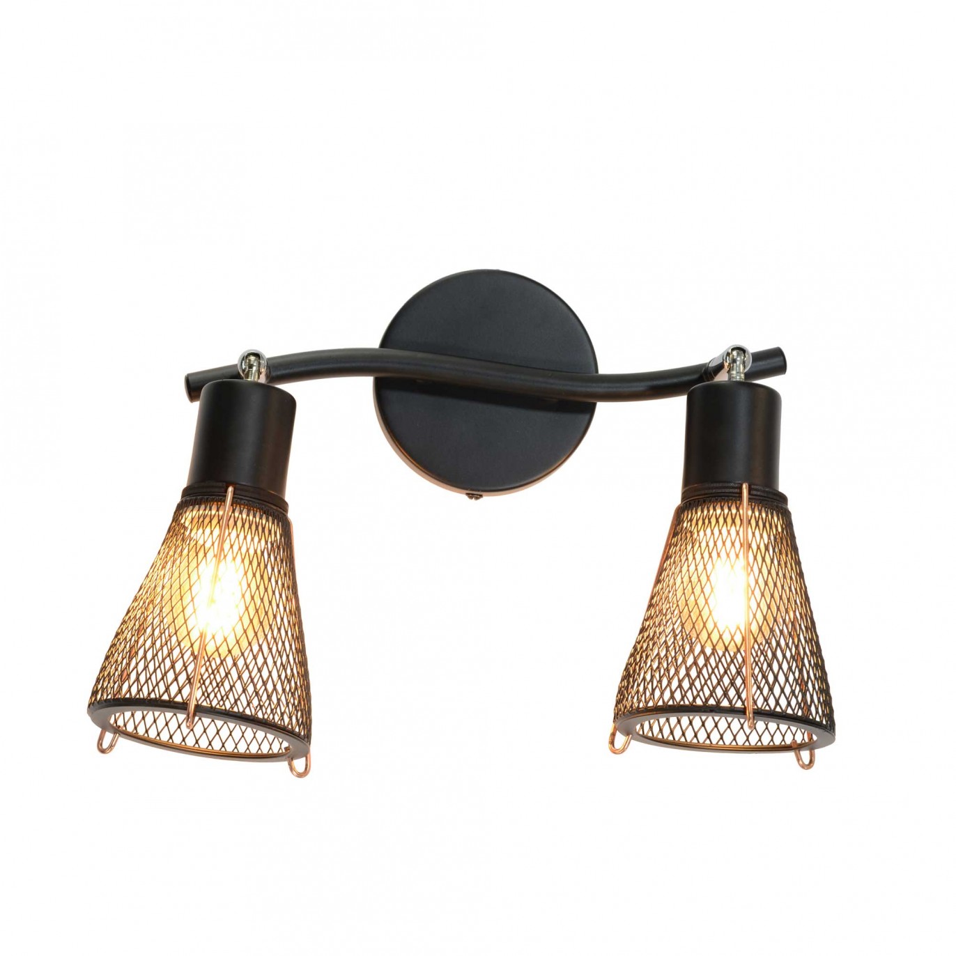 Applique murale 1 lumière en métal grillagé noir et cuivré