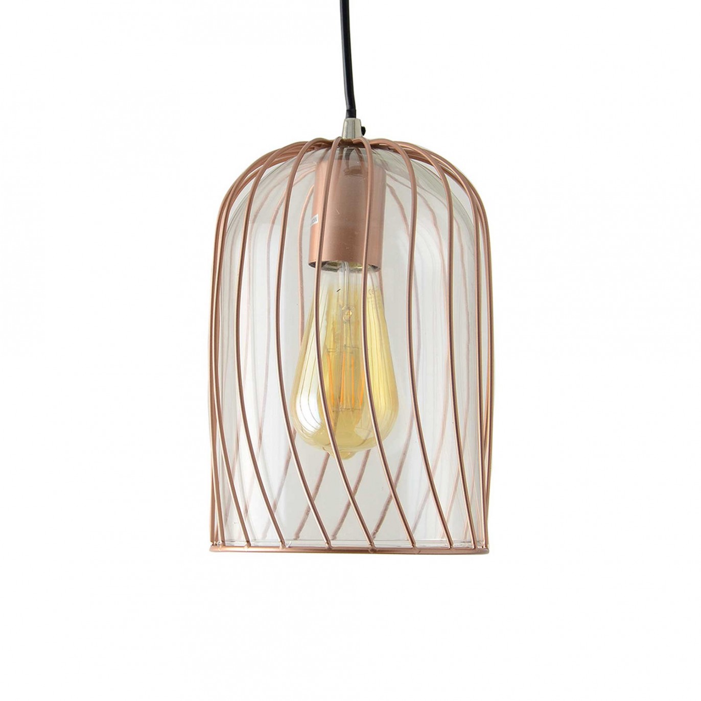 Suspension en verre transparent et métal cuivré