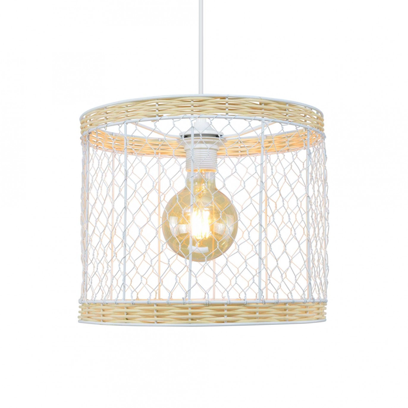 Suspension en rotin tressé naturel et métal blanc