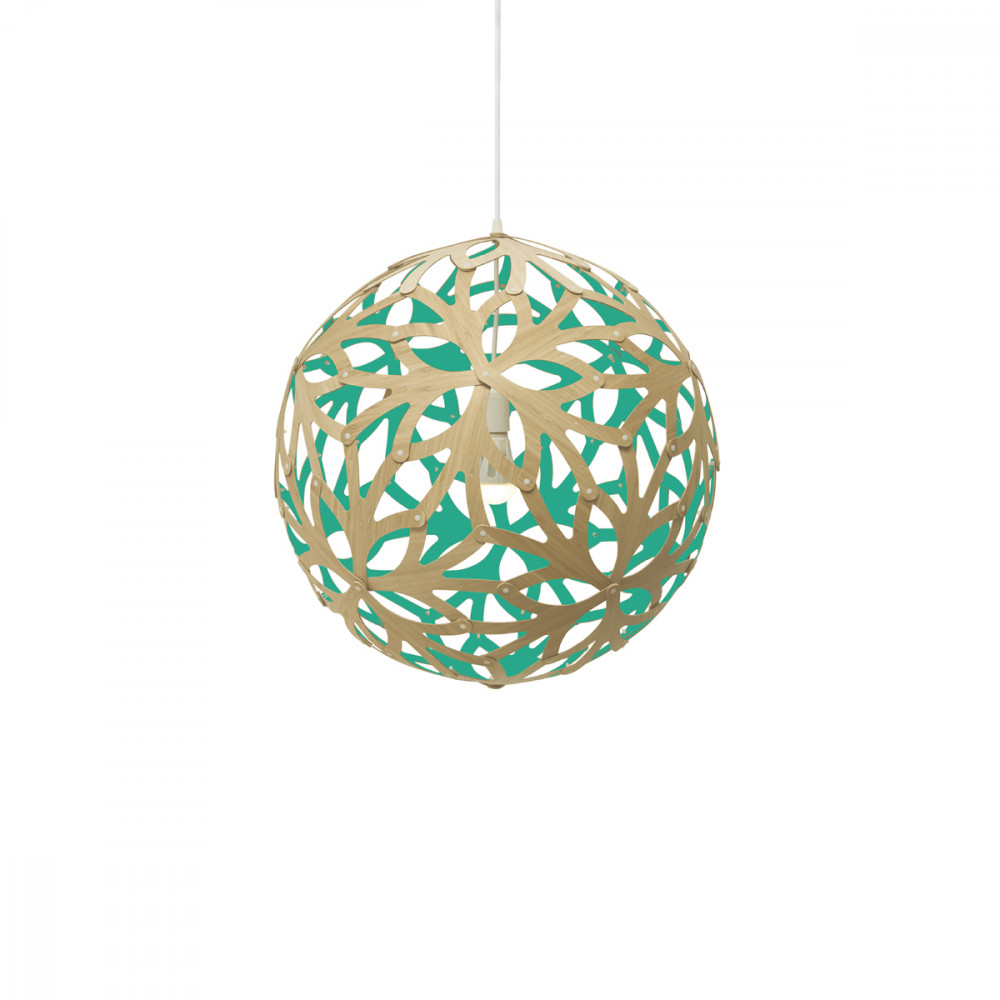 Lampe floral colorée 60cm bambou et bleu turquoise