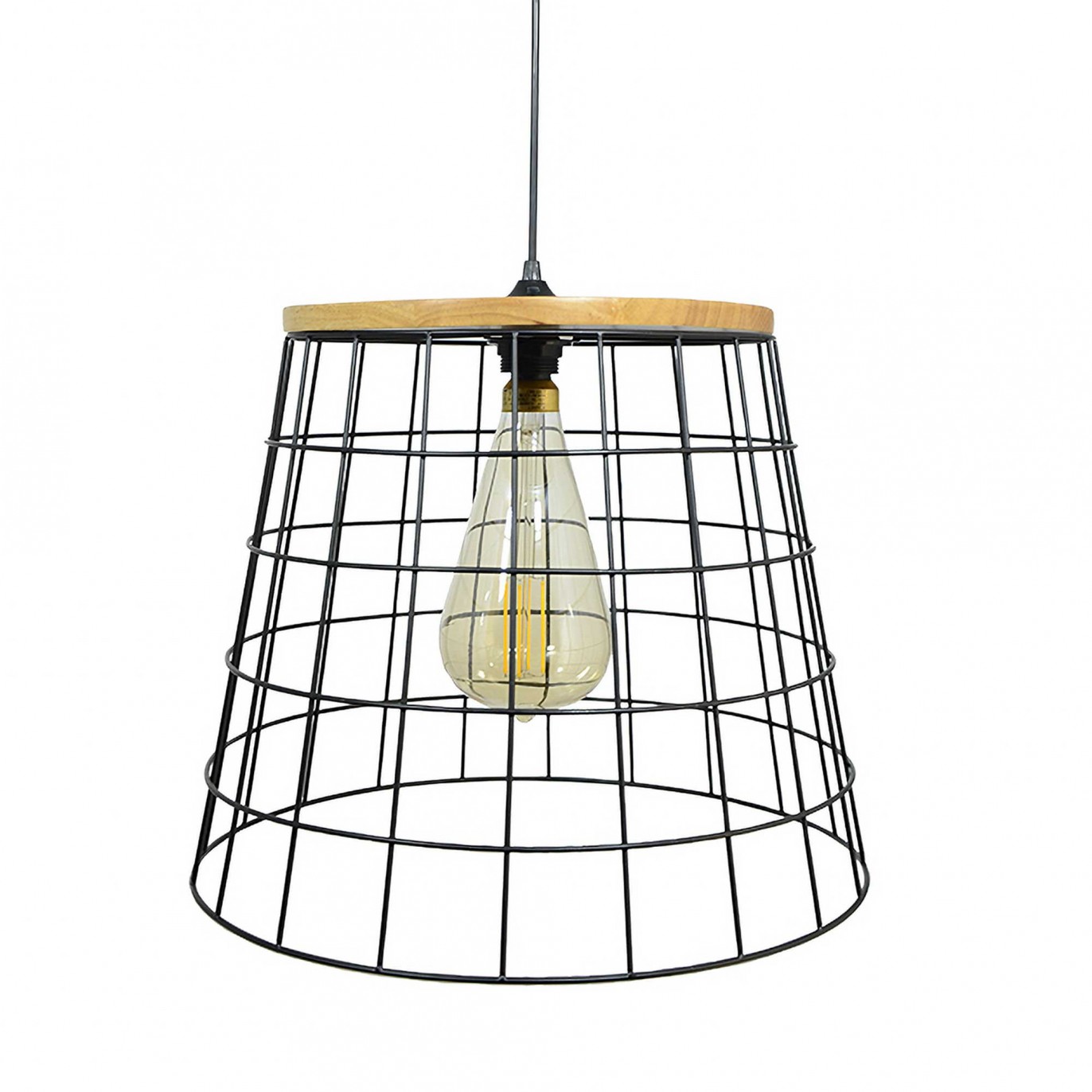Suspension en bois et métal noir