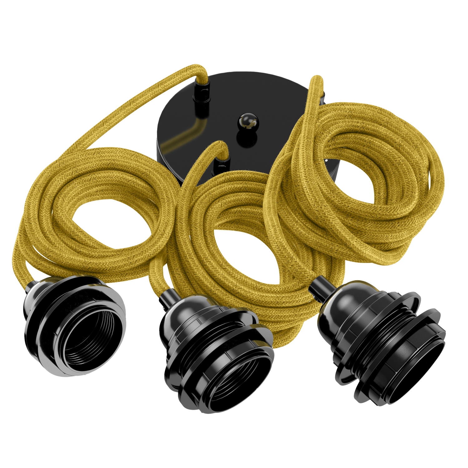 Suspension corde 3 cordons tissés lin français moutarde 2.5m