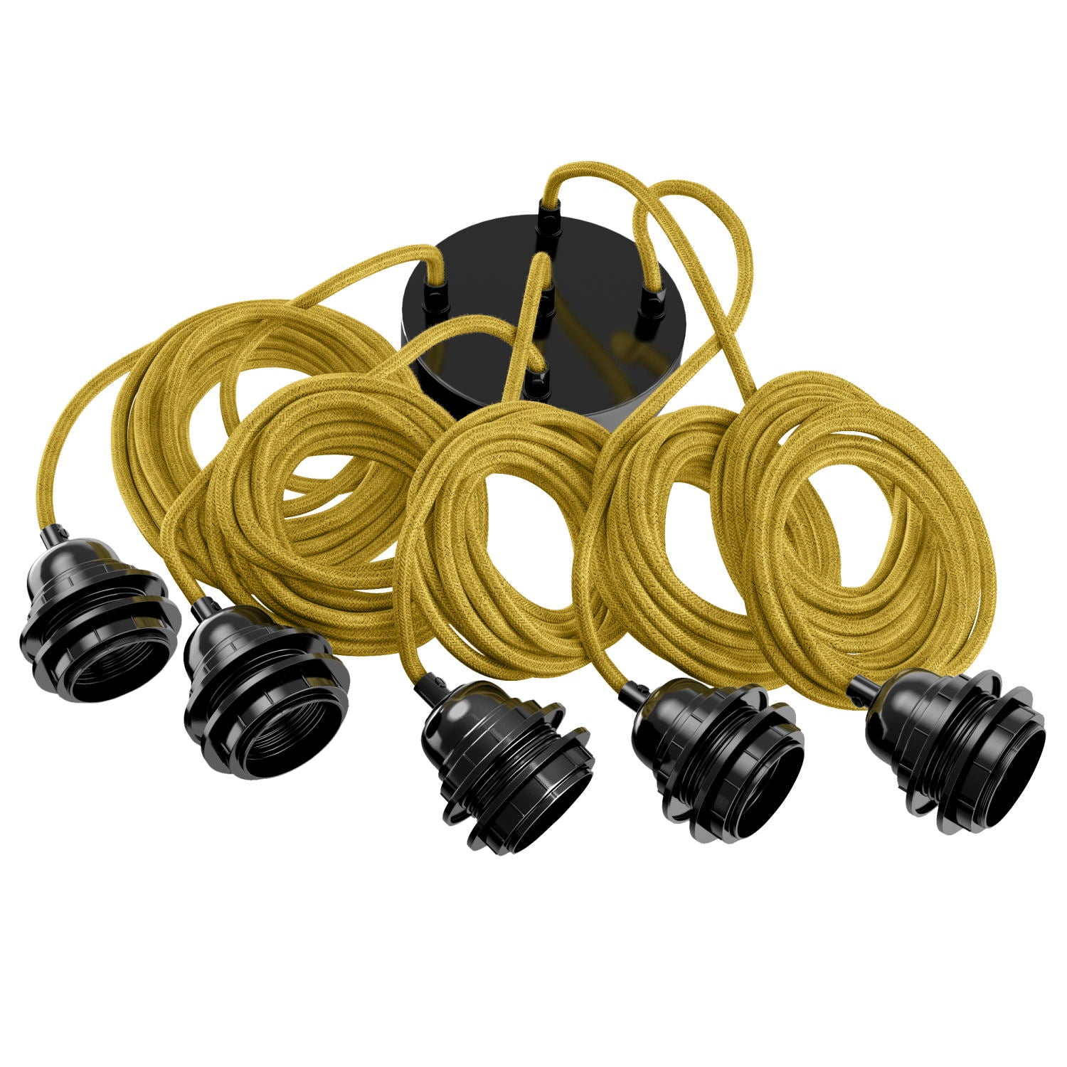 Suspension corde 5 cordons tissés lin français moutarde 3.5m