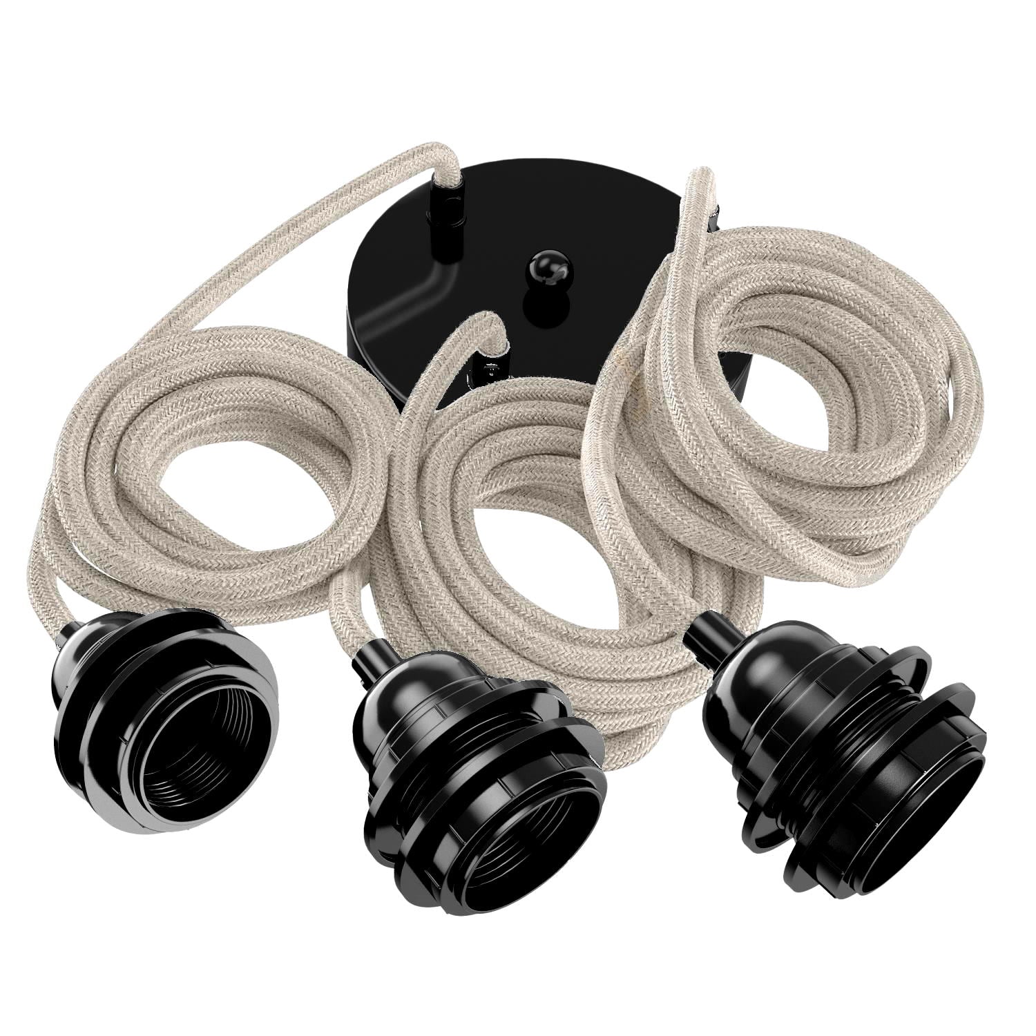 Suspension corde 3 cordons tissés lin français brut noir 2.5m