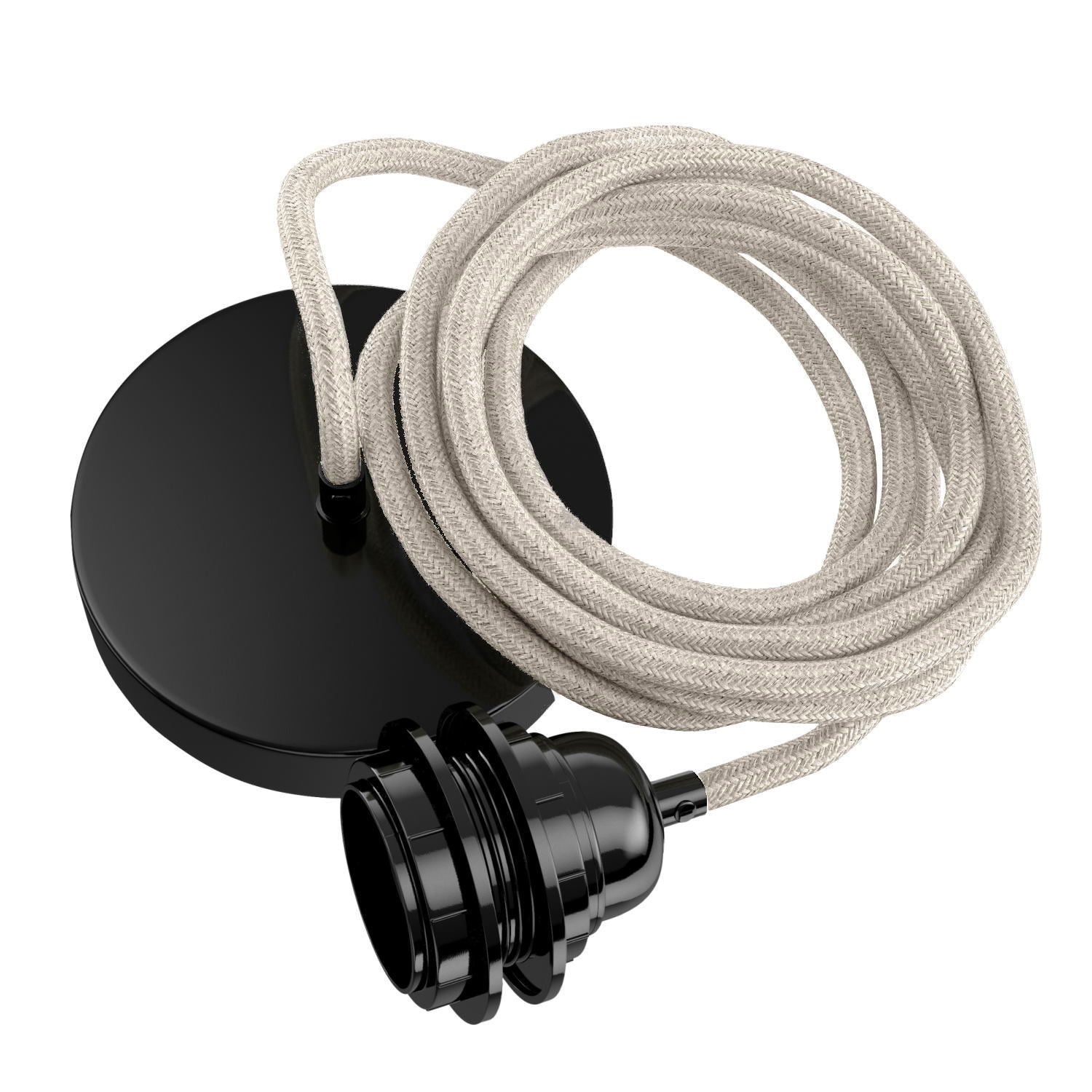 Suspension corde 1 cordon tissé lin français beige noir 2.5m