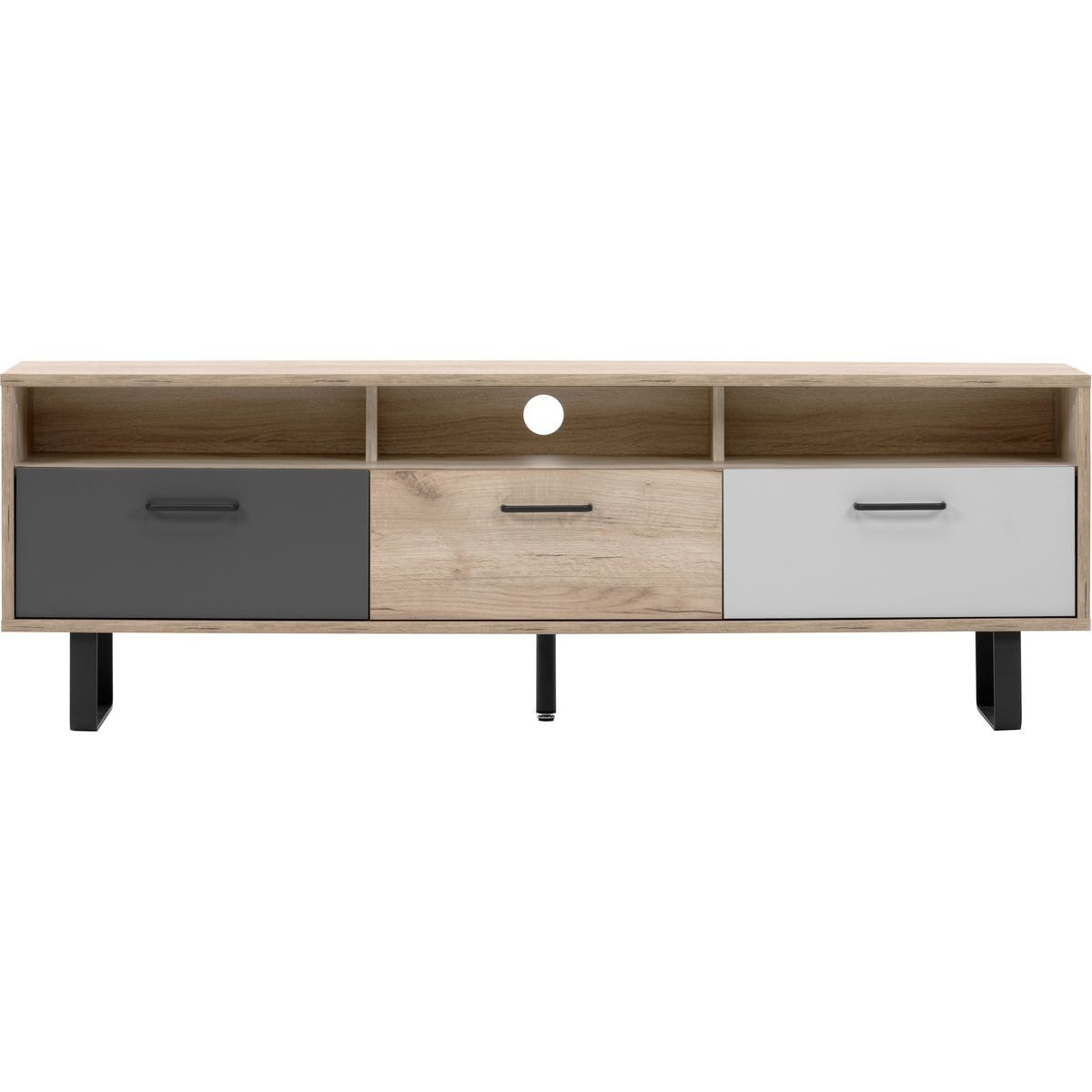 Meuble TV 3 portes gris et chêne 160 cm