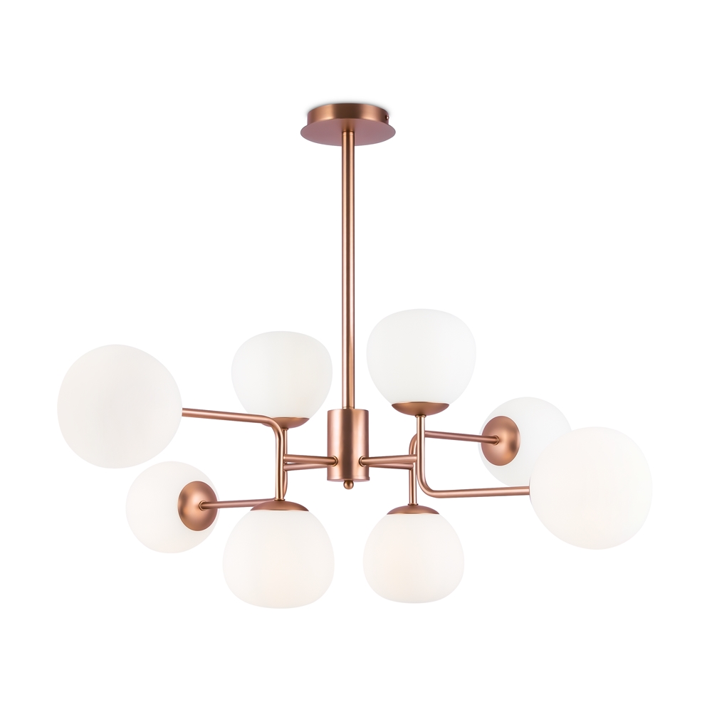 Suspension moderne 8 lumières en laiton et sphères en verre