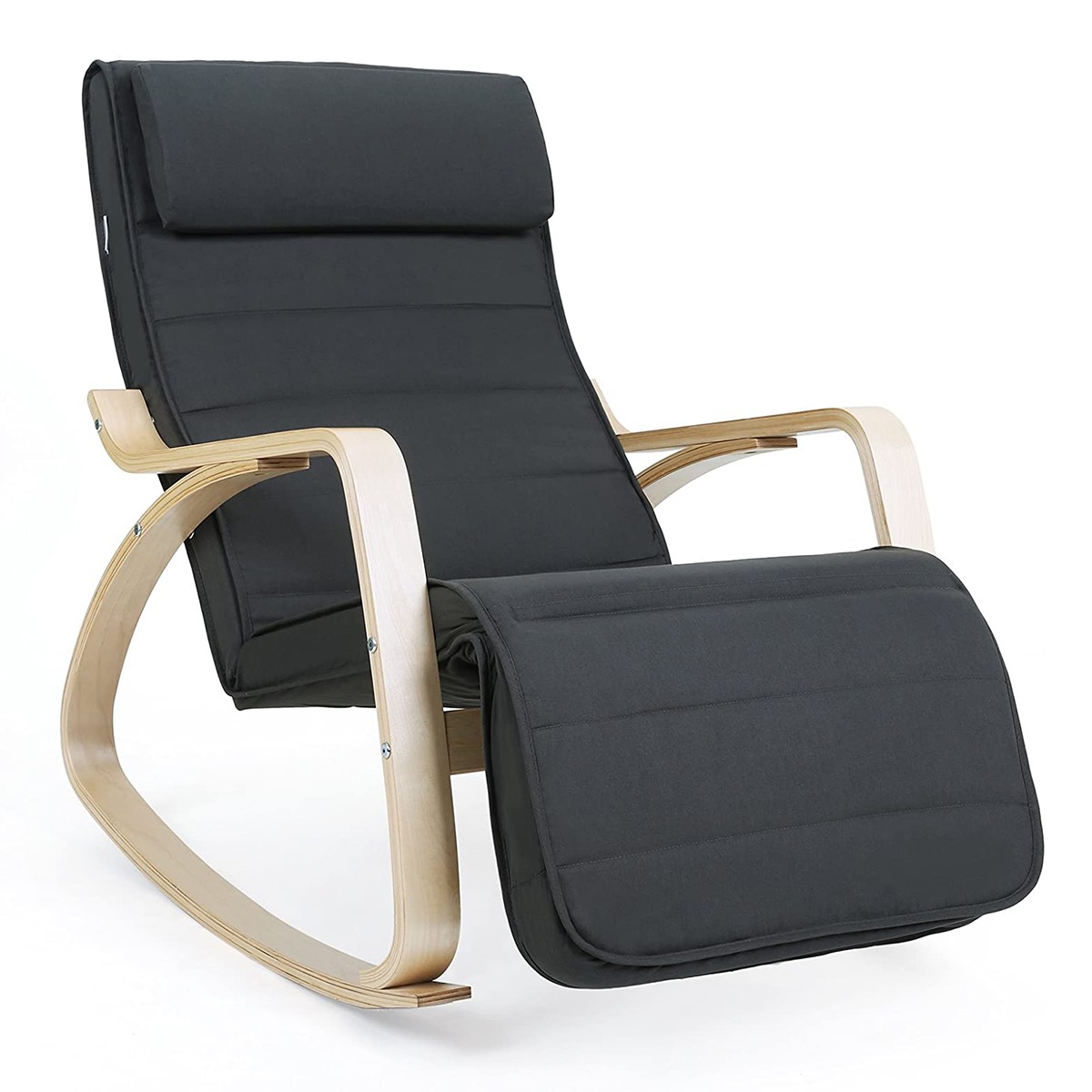 Fauteuil à bascule avec accoudoirs et repose-pieds – Gris