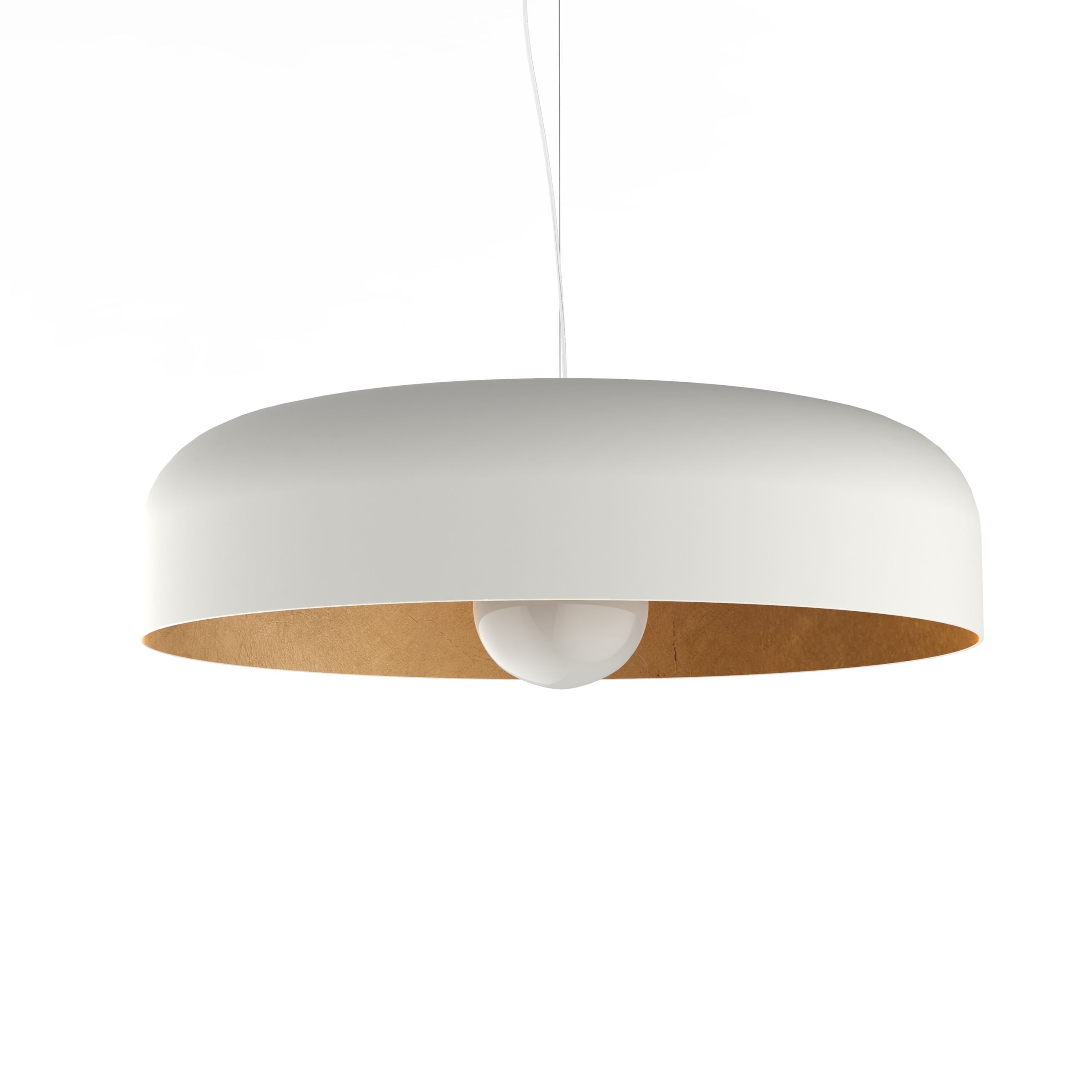 Suspension en métal blanc mat et feuille d&rsquo;or interne E27