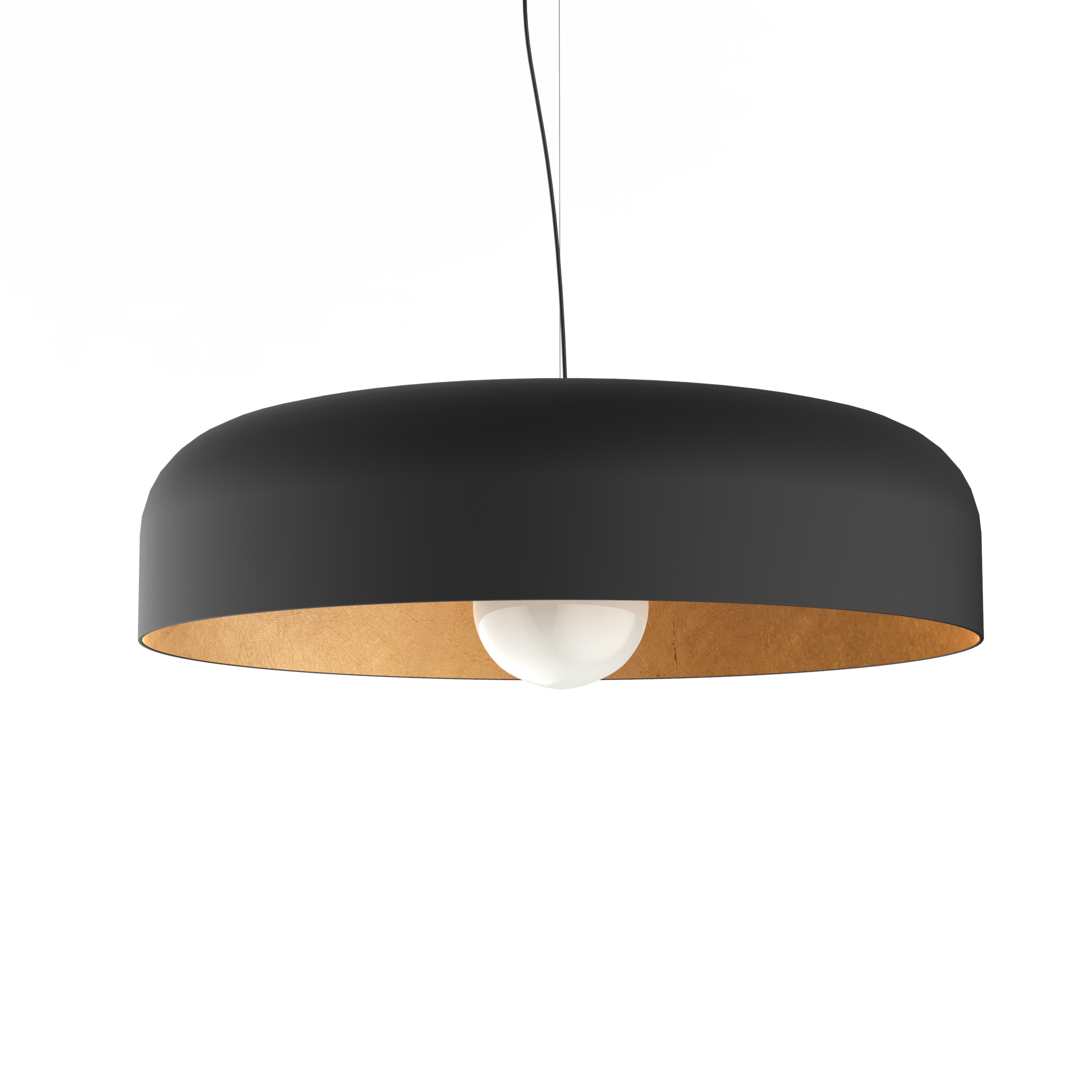 Suspension en métal noir mat et feuille d&rsquo;or interne E27