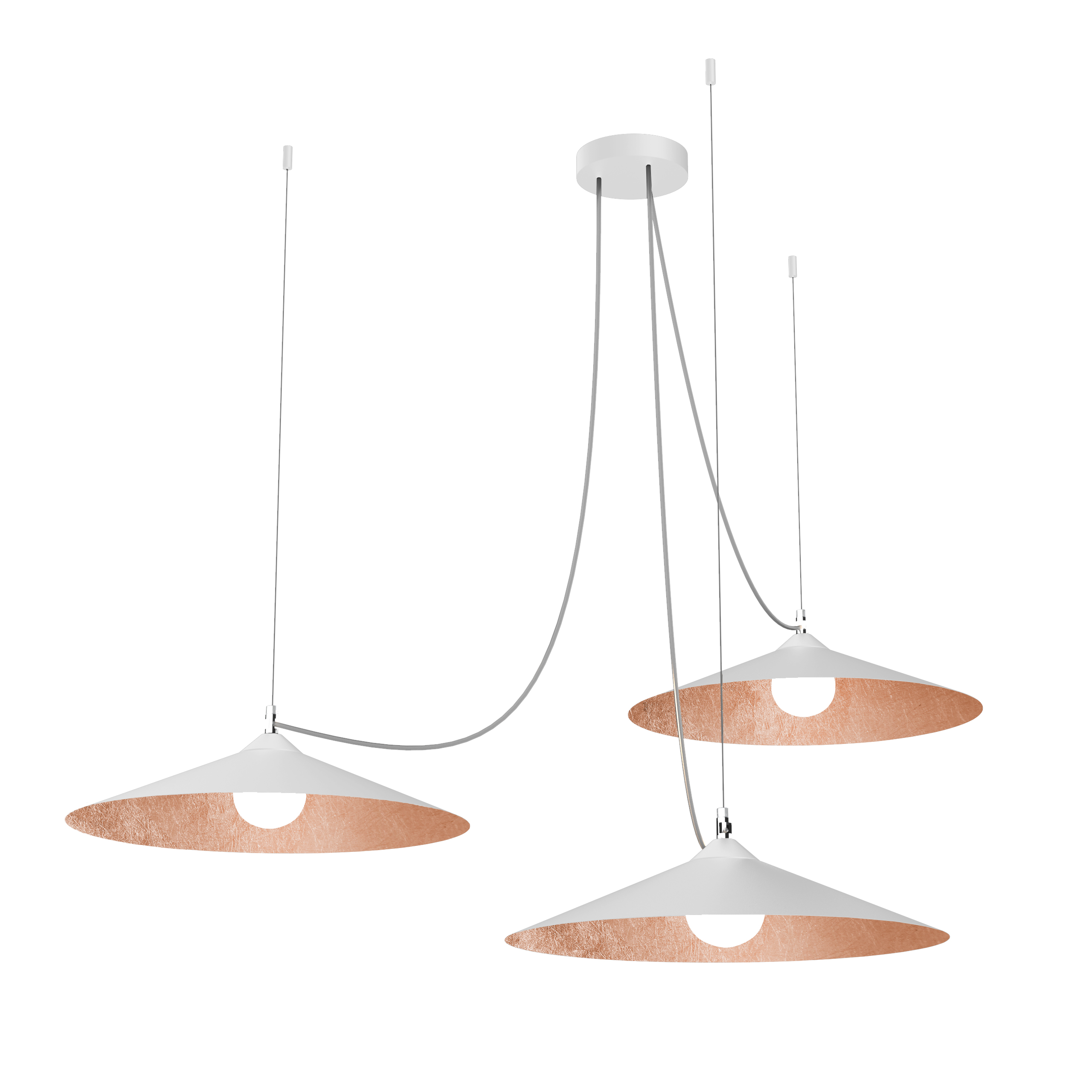 Suspension métal blanc mat et feuille cuivre interne 3x E27