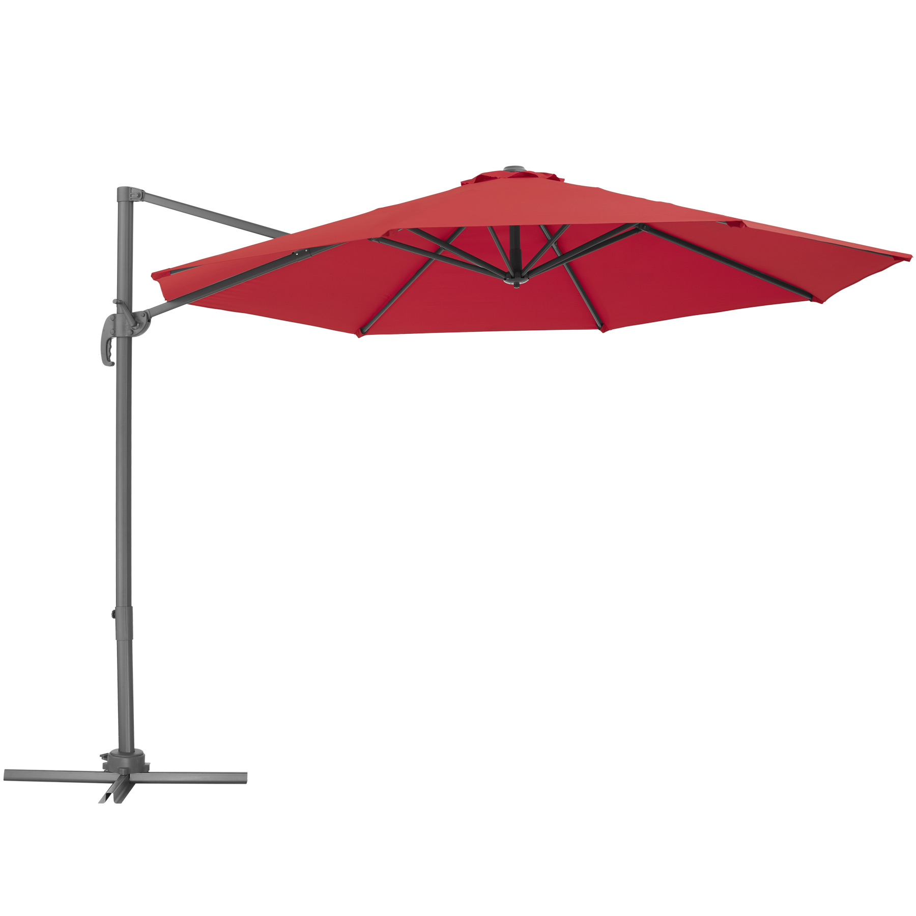 Parasol DARIA 300 cm avec pied déporté et housse de protection rouge