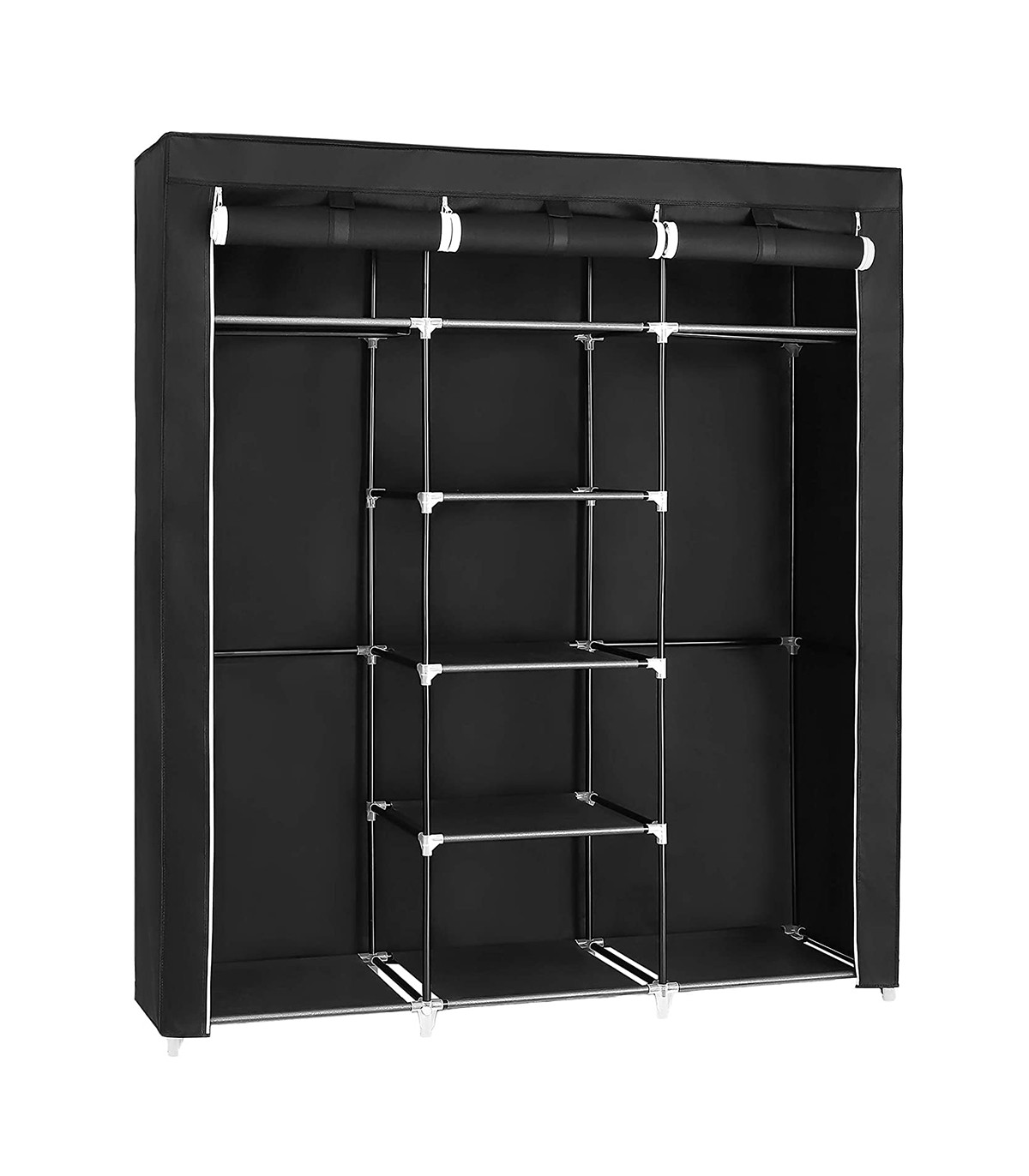 armoire de rangement pliable en tissu noir avec penderie - l150 cm