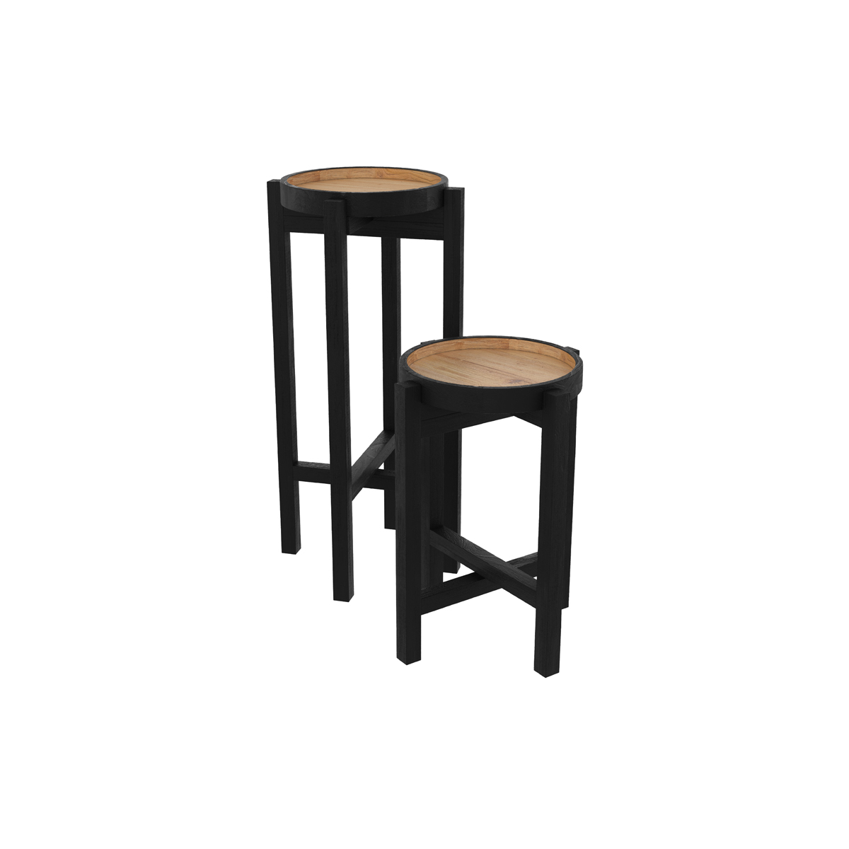 Supports de plantes rondes en bois de teck recyclé (lot de 2)