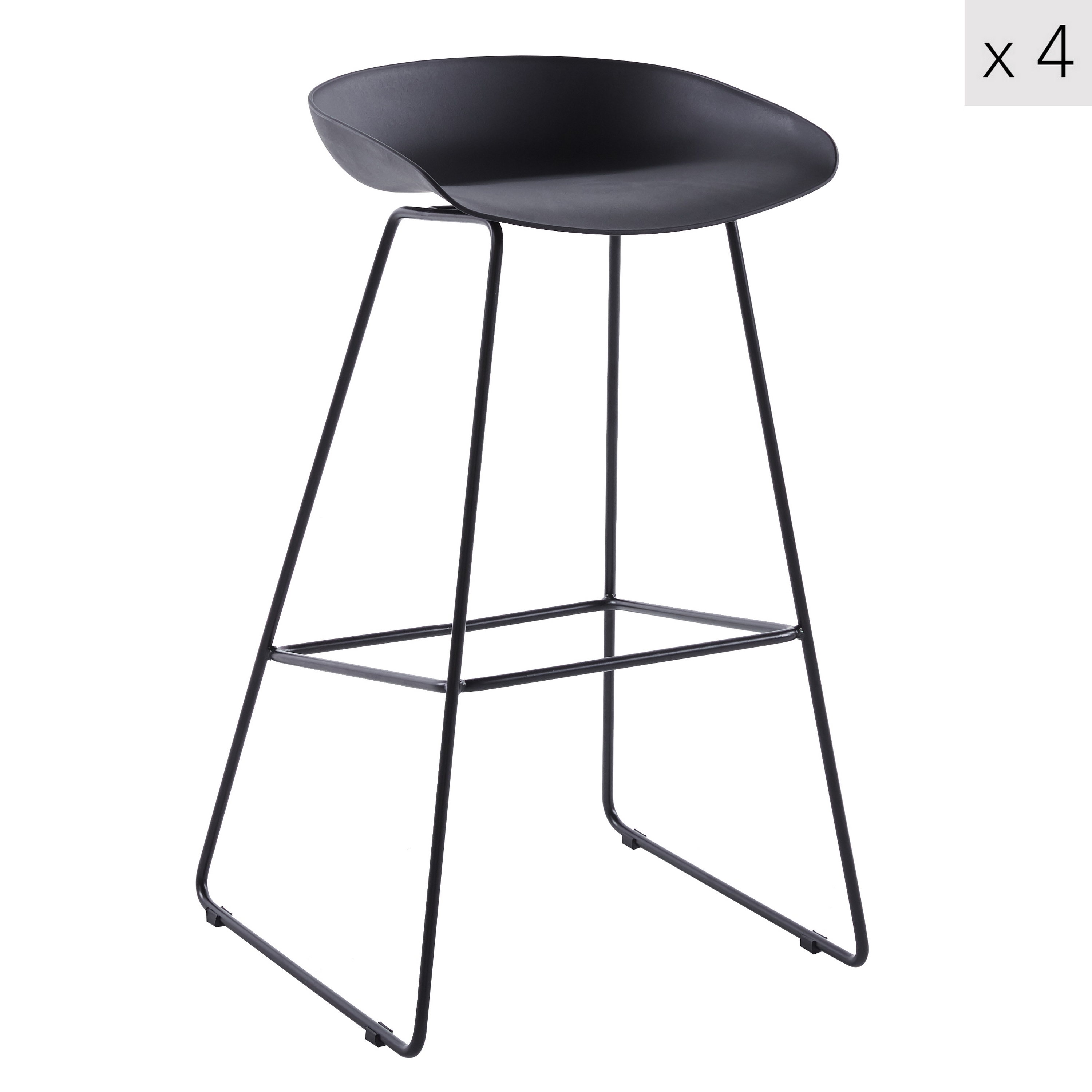 Lot de 4 tabourets de bar en métal noir