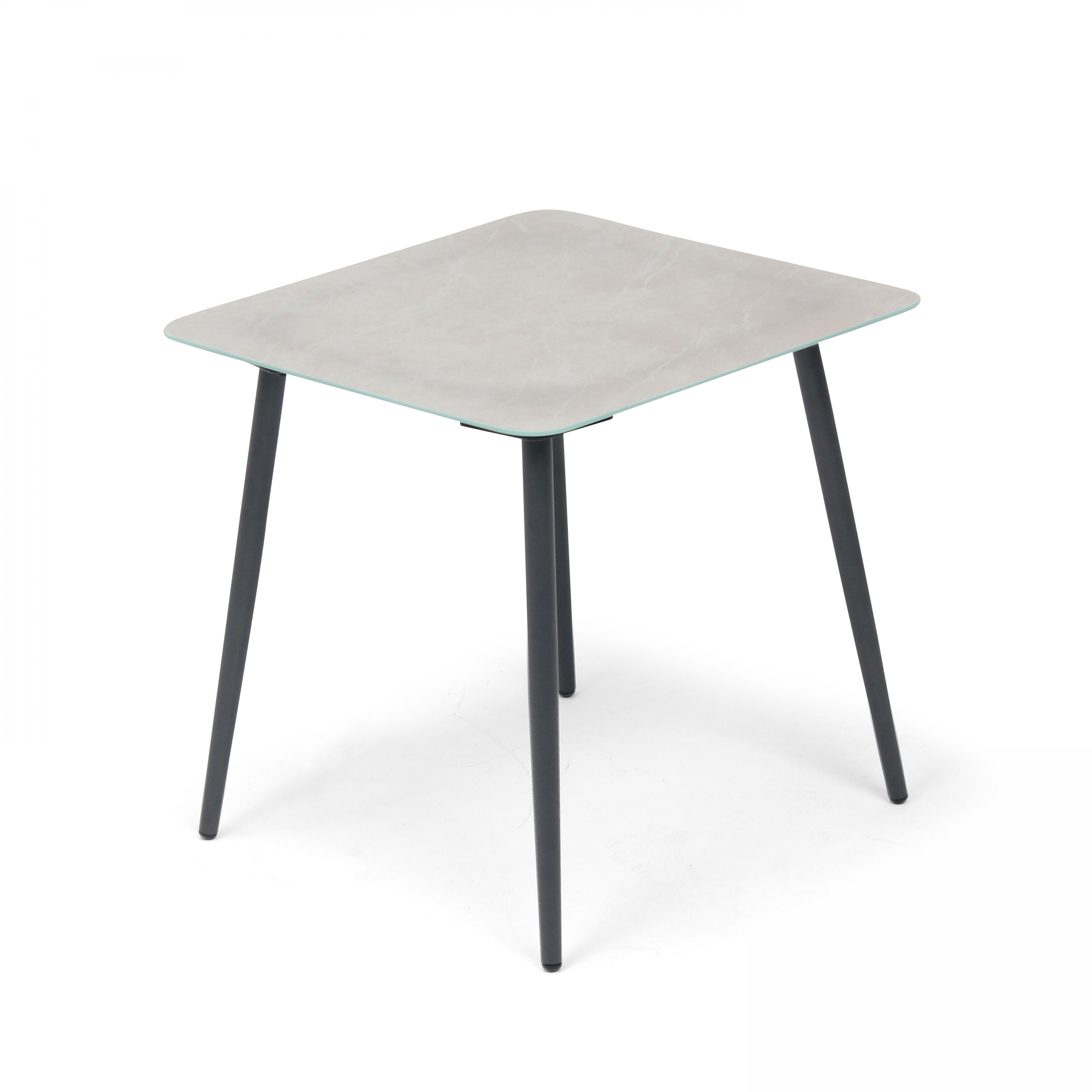 Petite table basse de jardin en acier gris