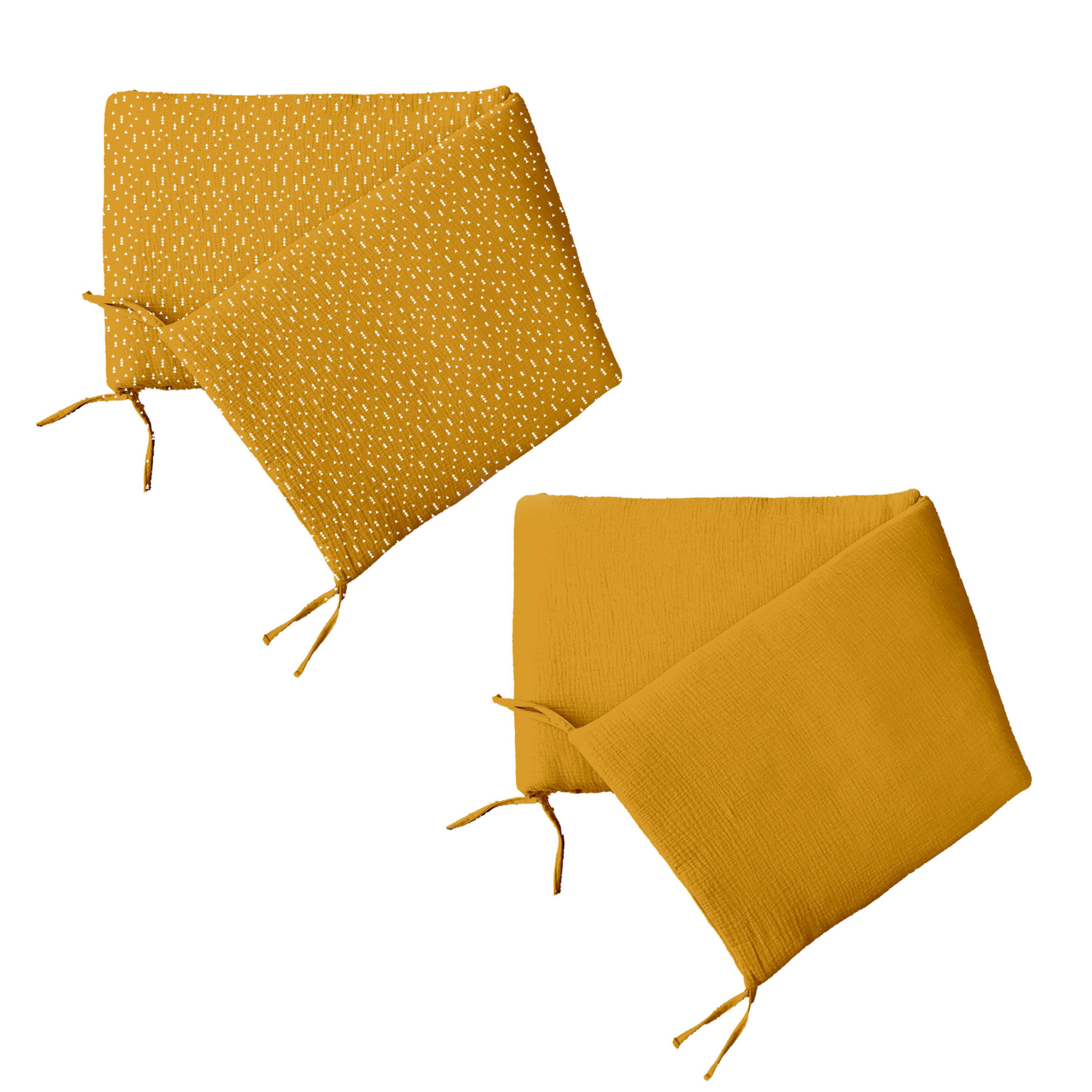 Tour de lit réversible à motifs géométriques coton moutarde 180 x 40
