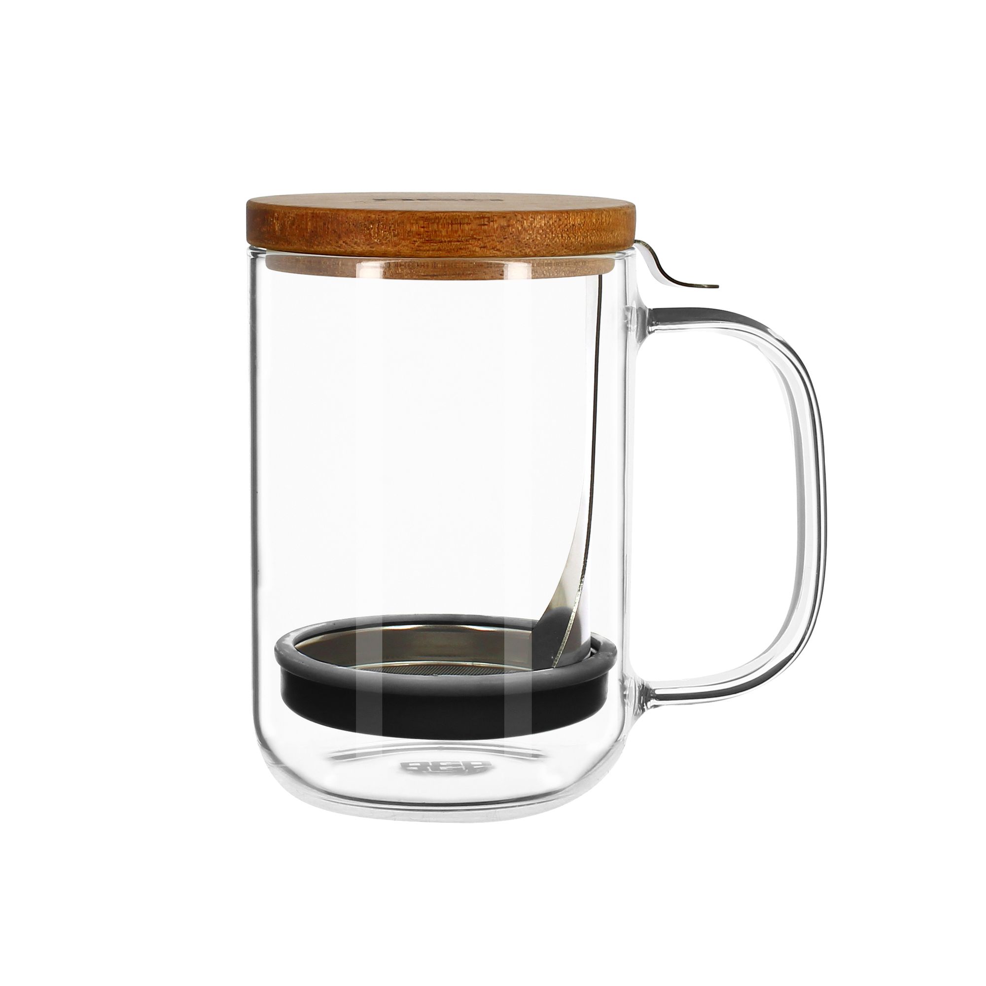 mug à café en verre et couvercle en bois 450ml