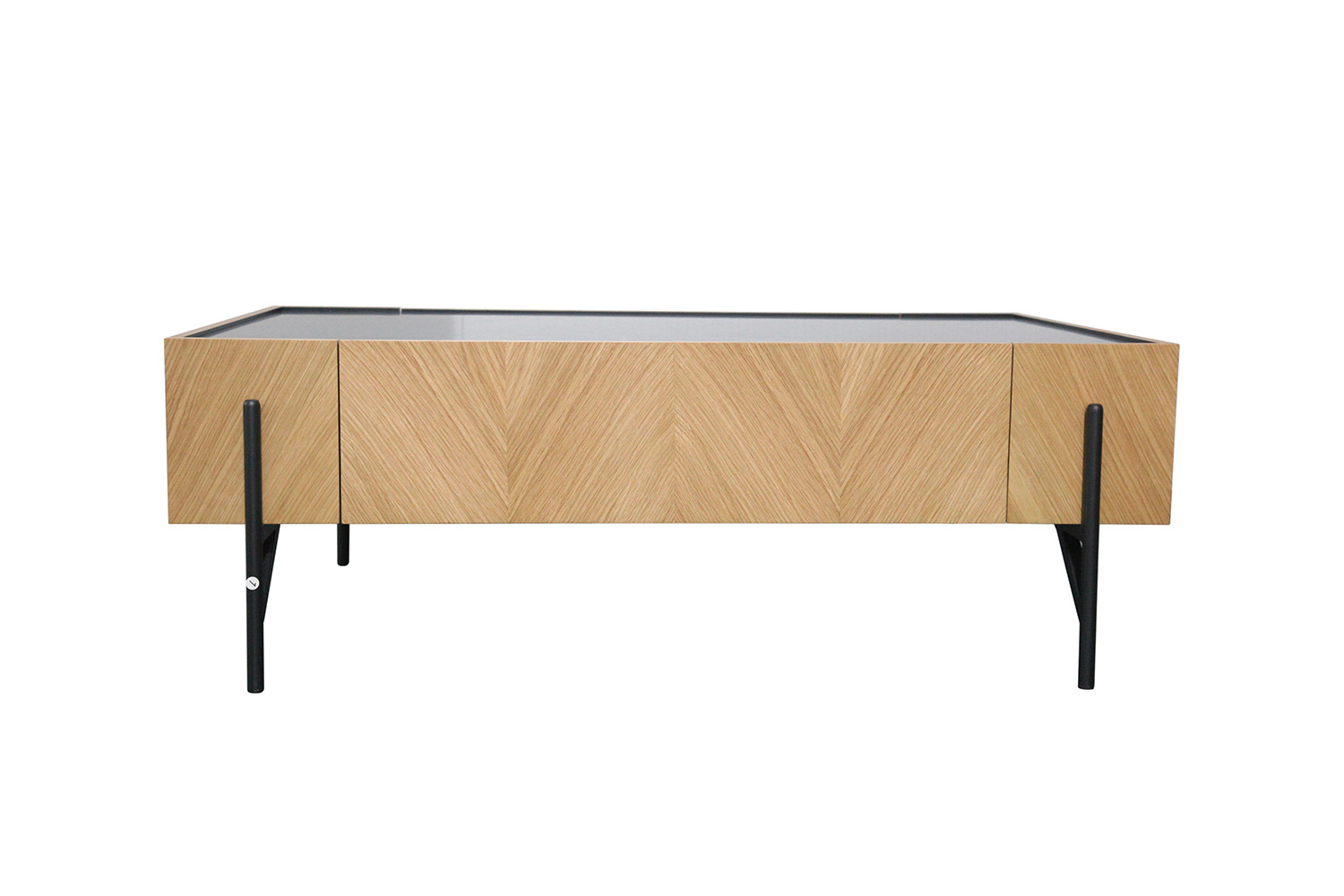 table basse en bois clair avec 2 grands tiroirs