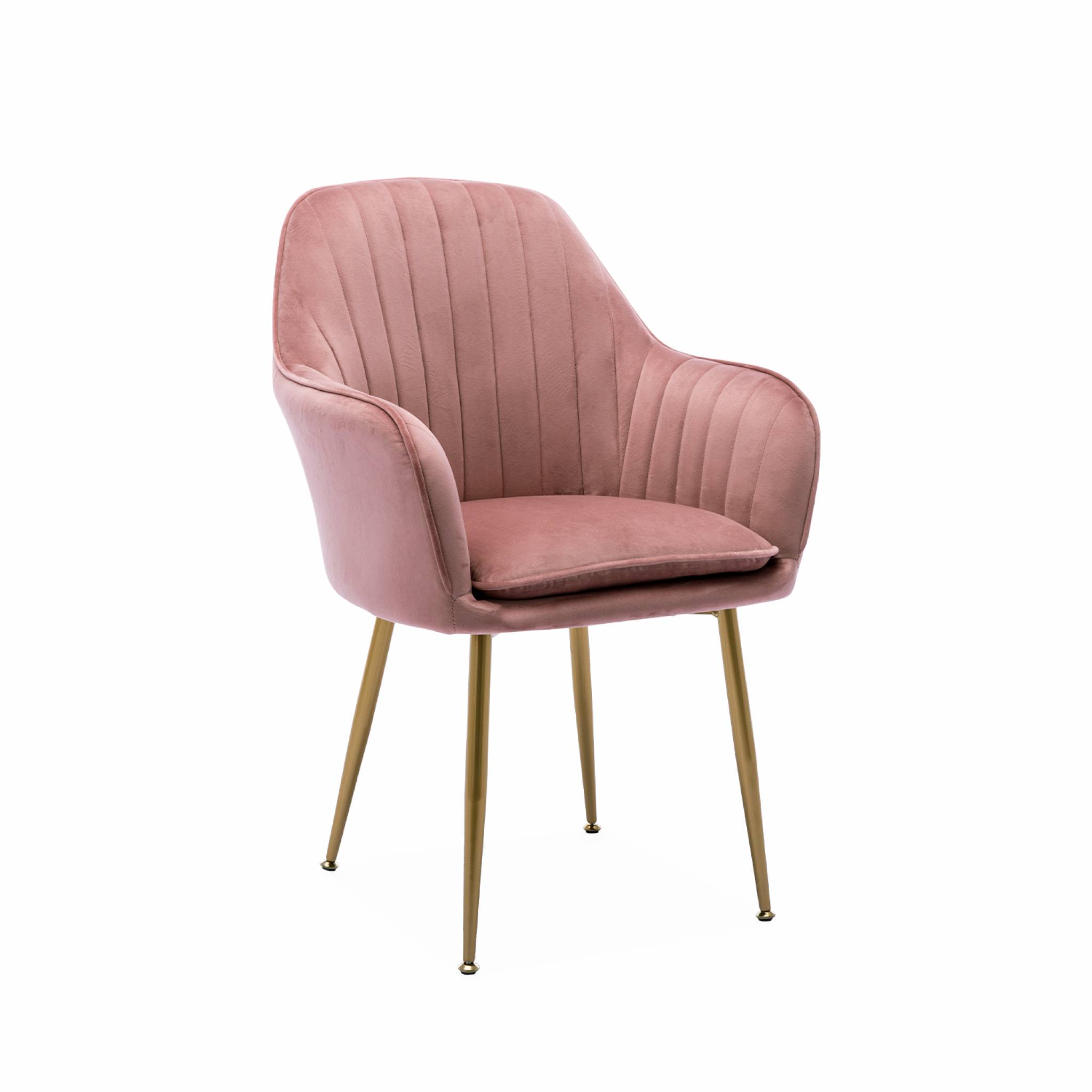 Fauteuil velours vieux rose et pieds metal
