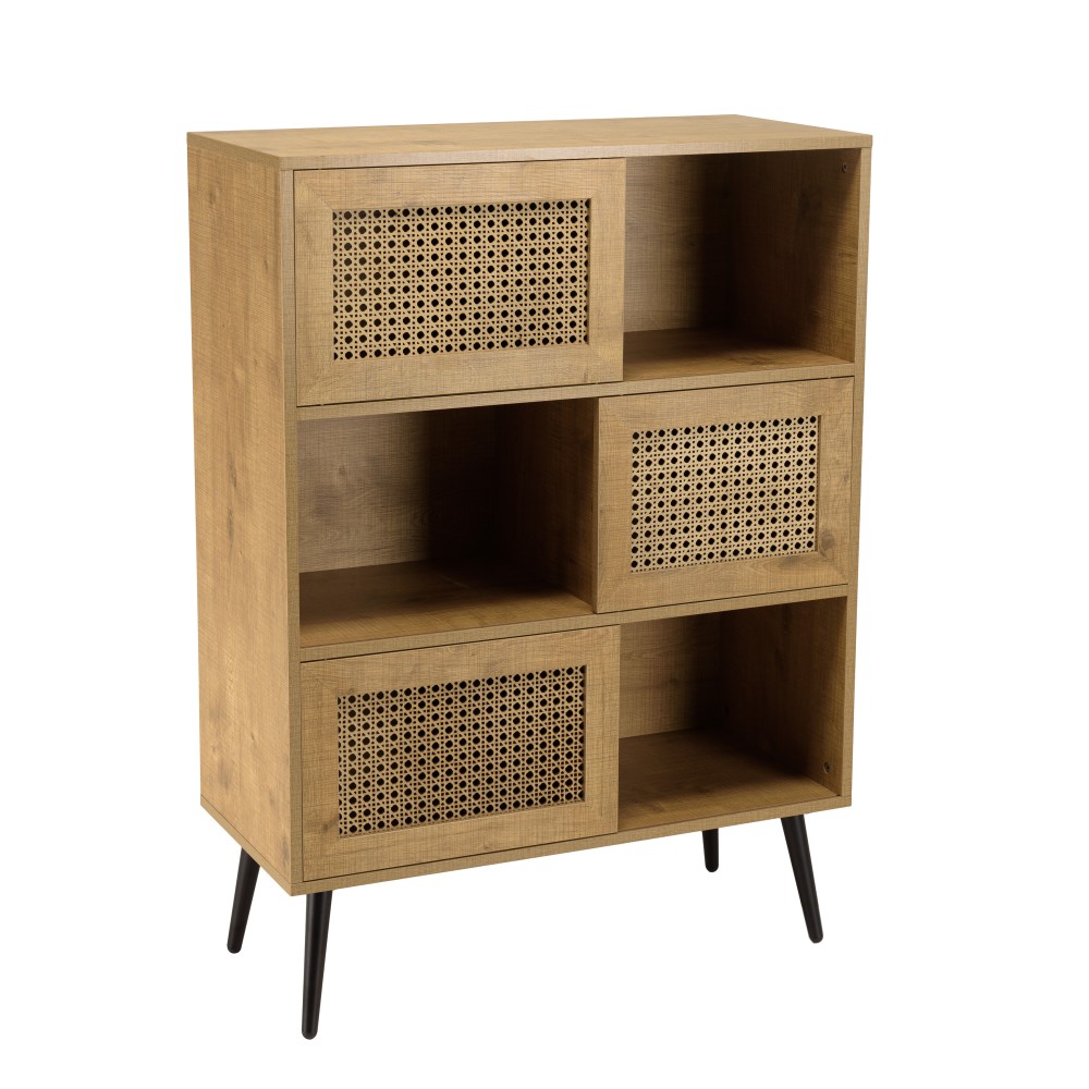 Buffet marron 3 niches 3 portes effet cannage pieds métal