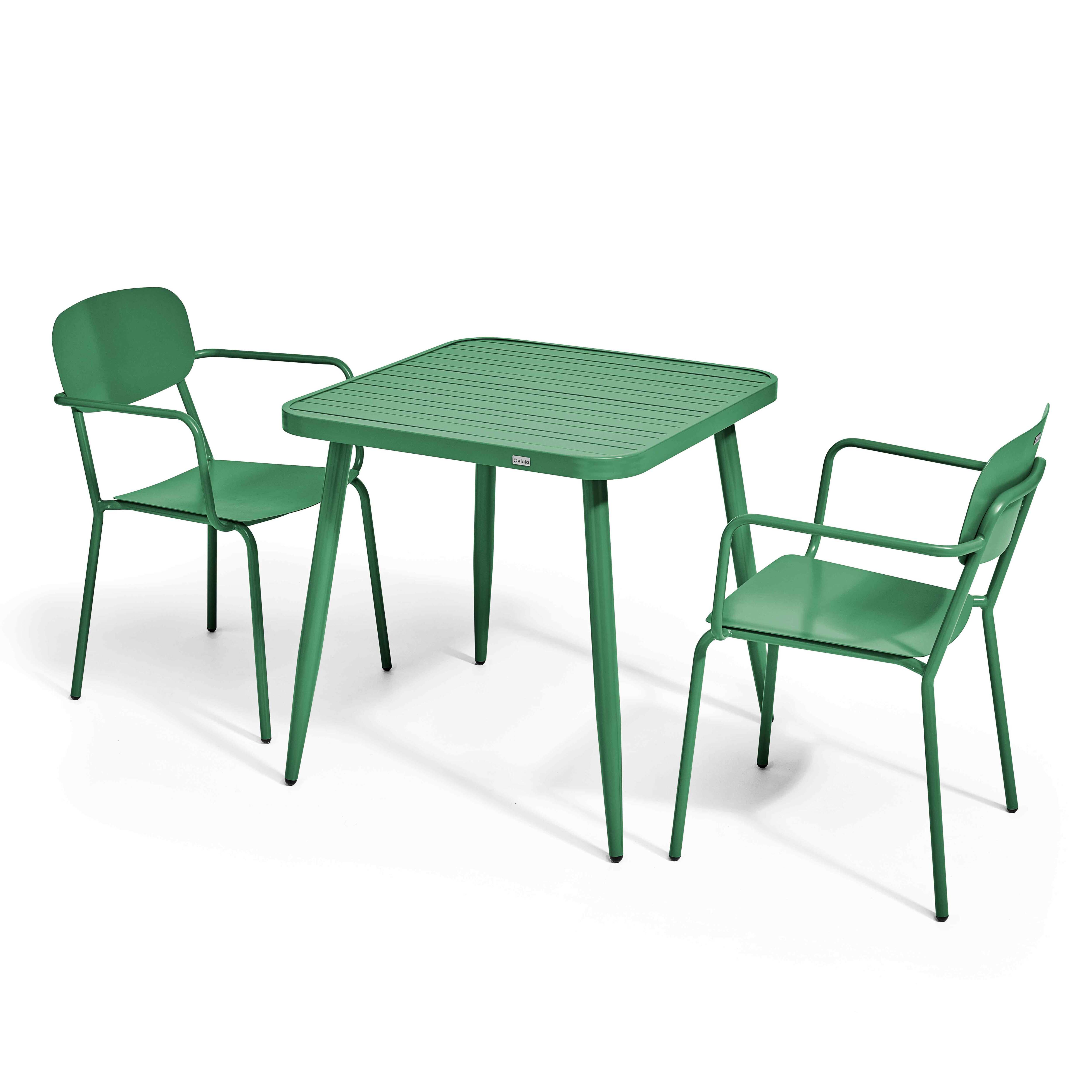 Ensemble table de jardin et 2 fauteuils en aluminium vert olive