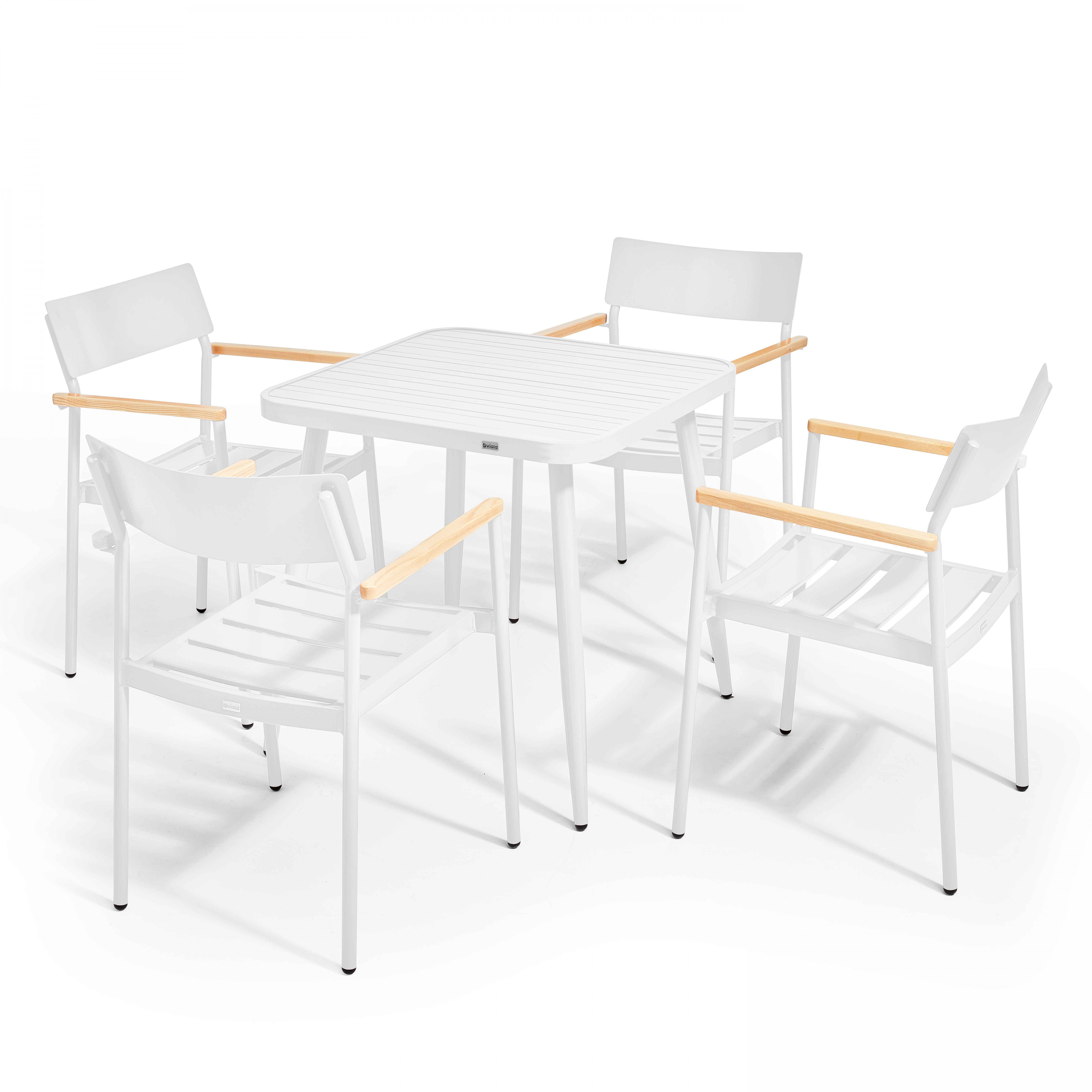 Ensemble table de jardin et 4 fauteuils en aluminium/bois blanc